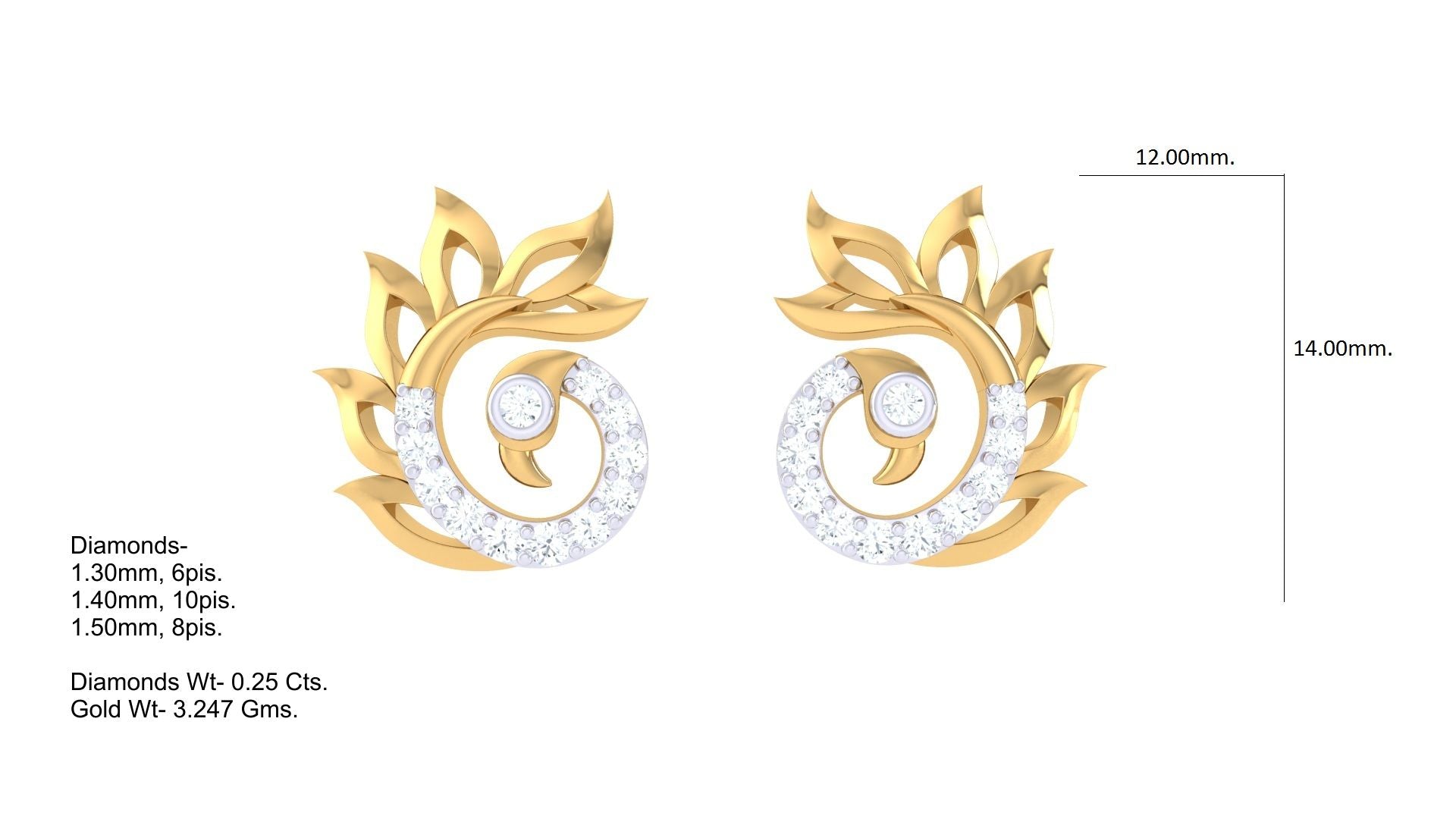 Gold Floral Swirl Diamond Earrings