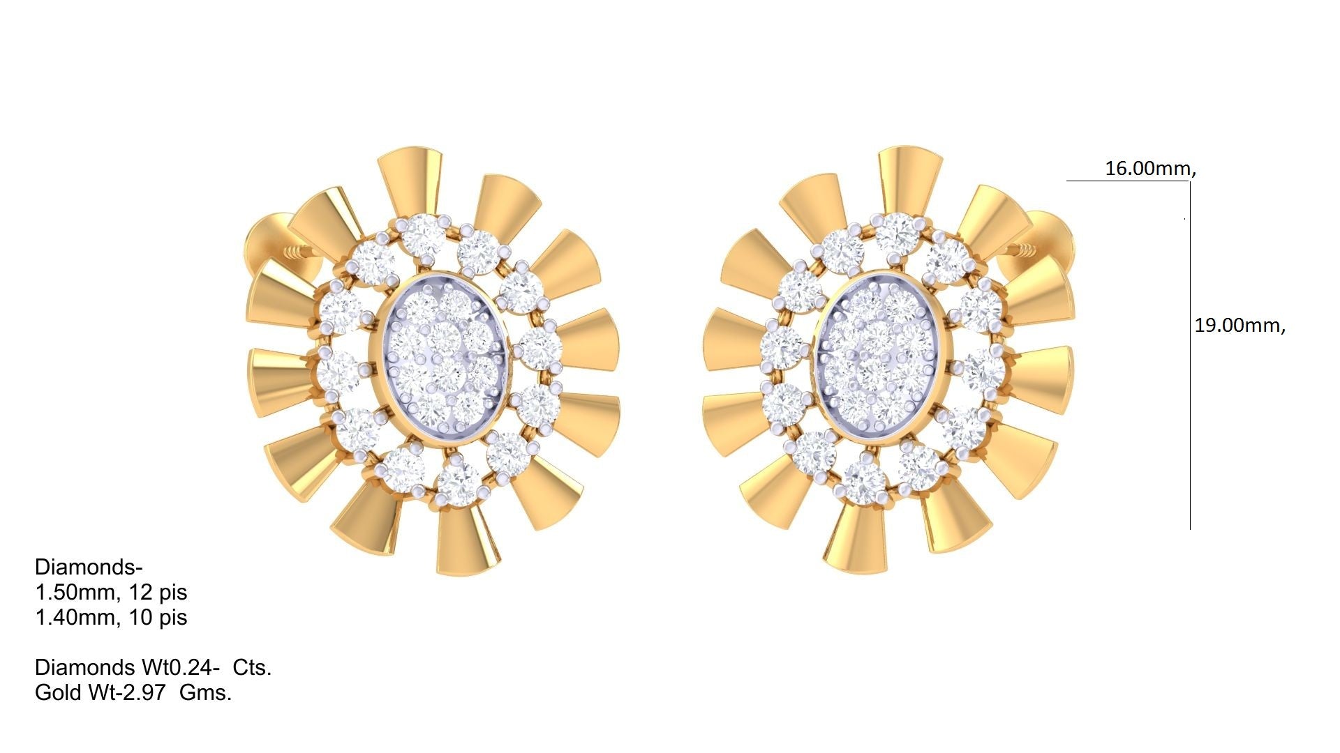 Radiant Sunburst Oval Center Earrings