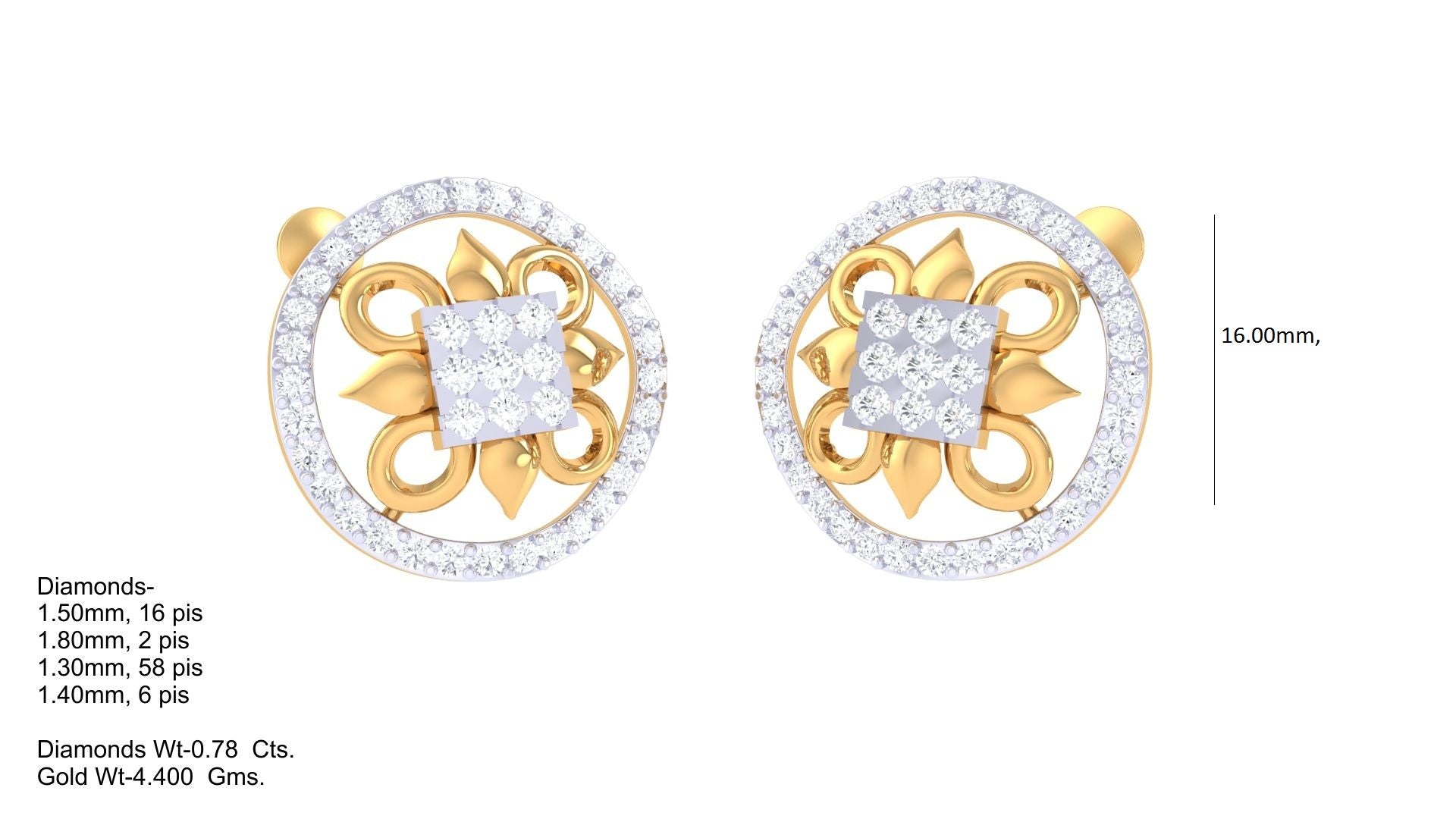 Intricate Flower Square Design Earrings