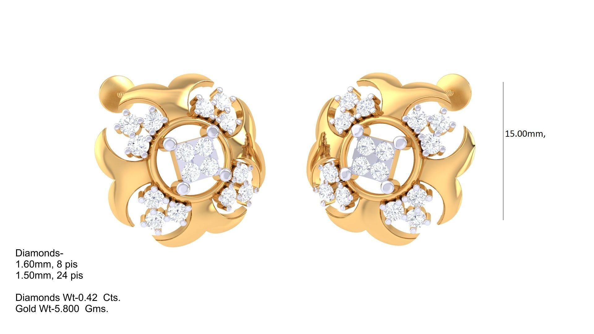 Textured Triangle Floral Sparkle Earrings