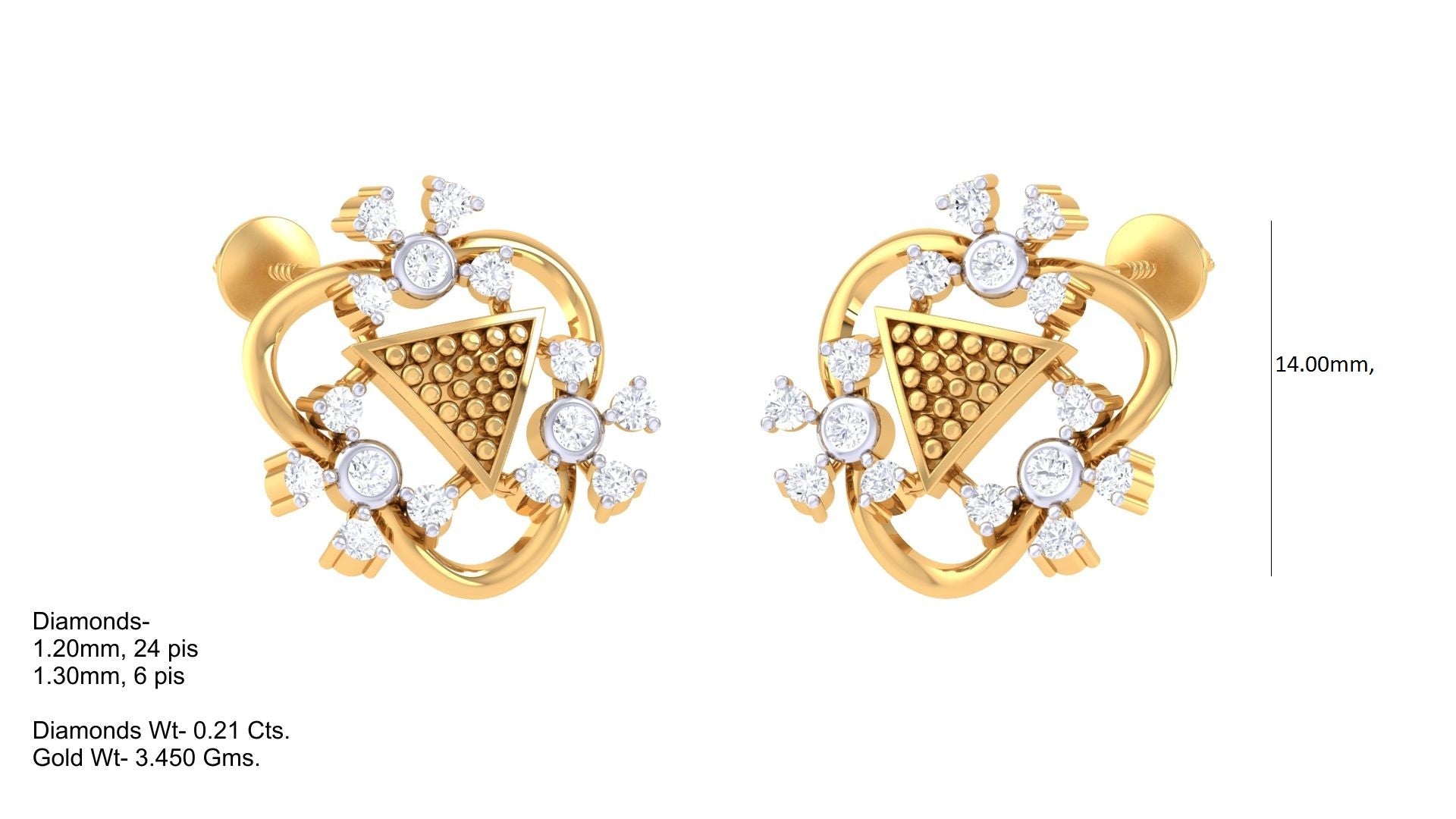 Textured Triangle Floral Sparkle Earrings