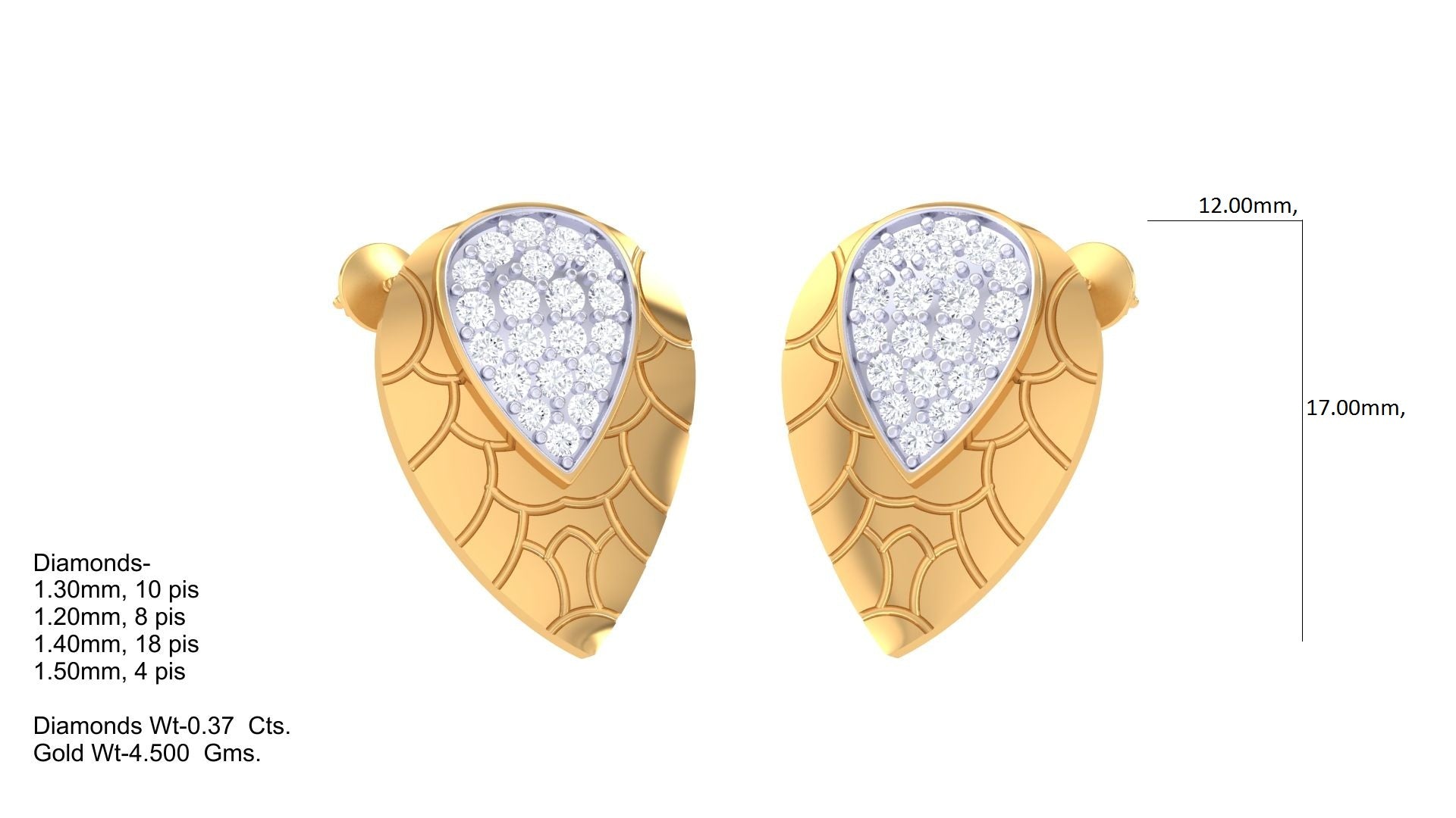 Textured Leaf Cluster Gem Earrings