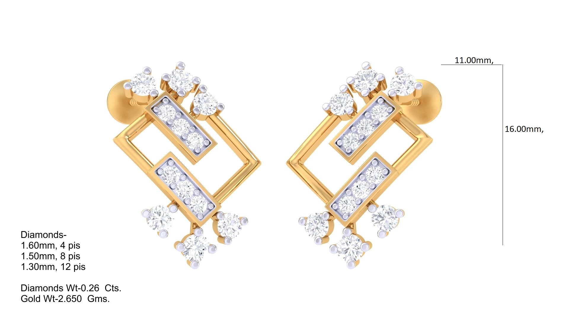 Rectangular Petal Sparkle Drop Earrings