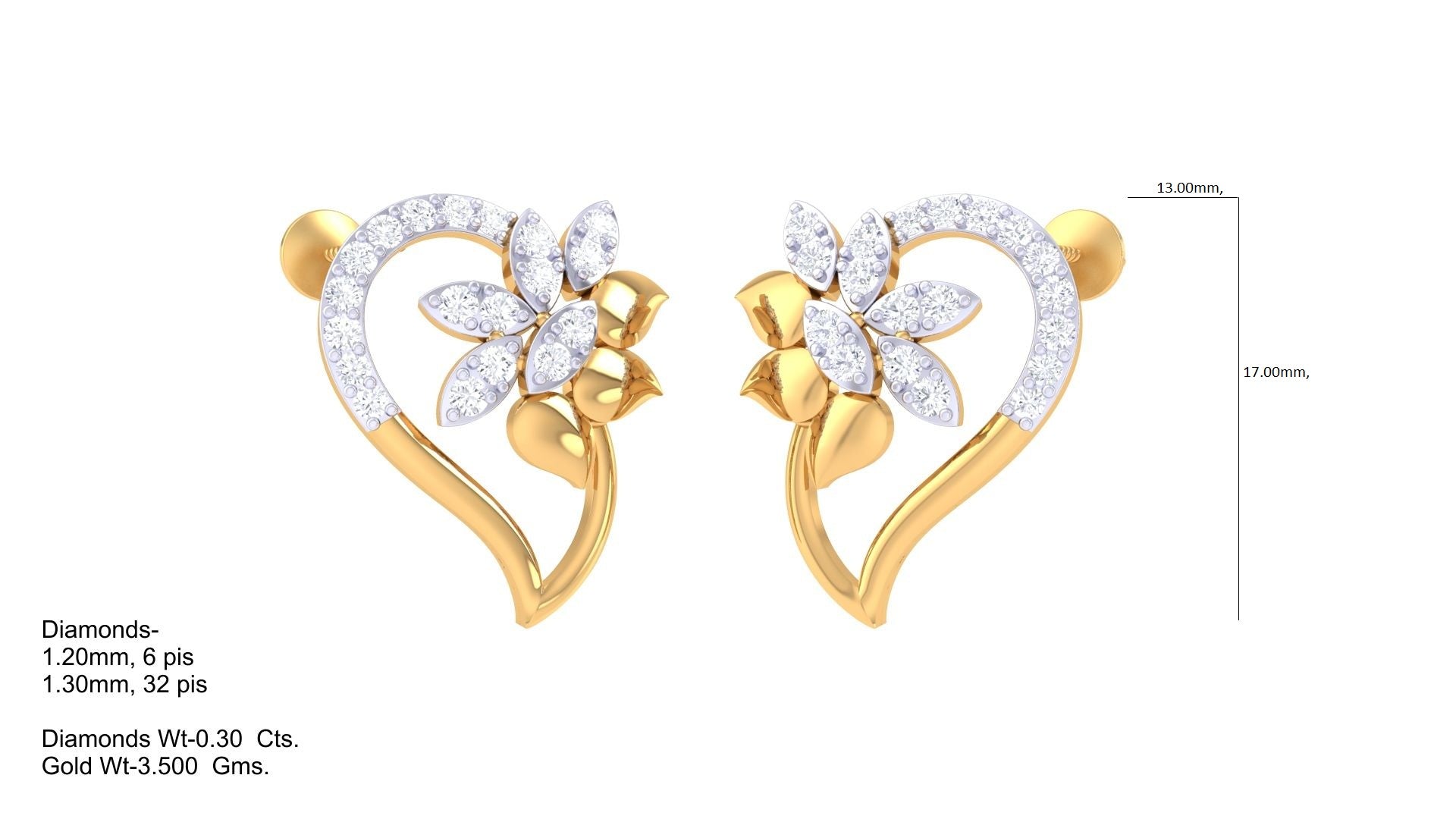 Half Heart Flower Diamond Earrings