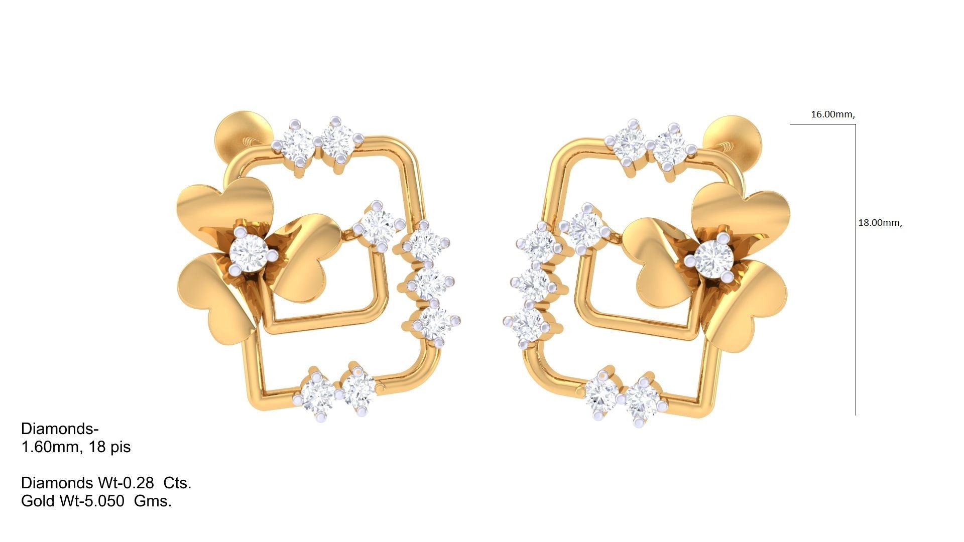 Square Frame Petal Accent Earrings