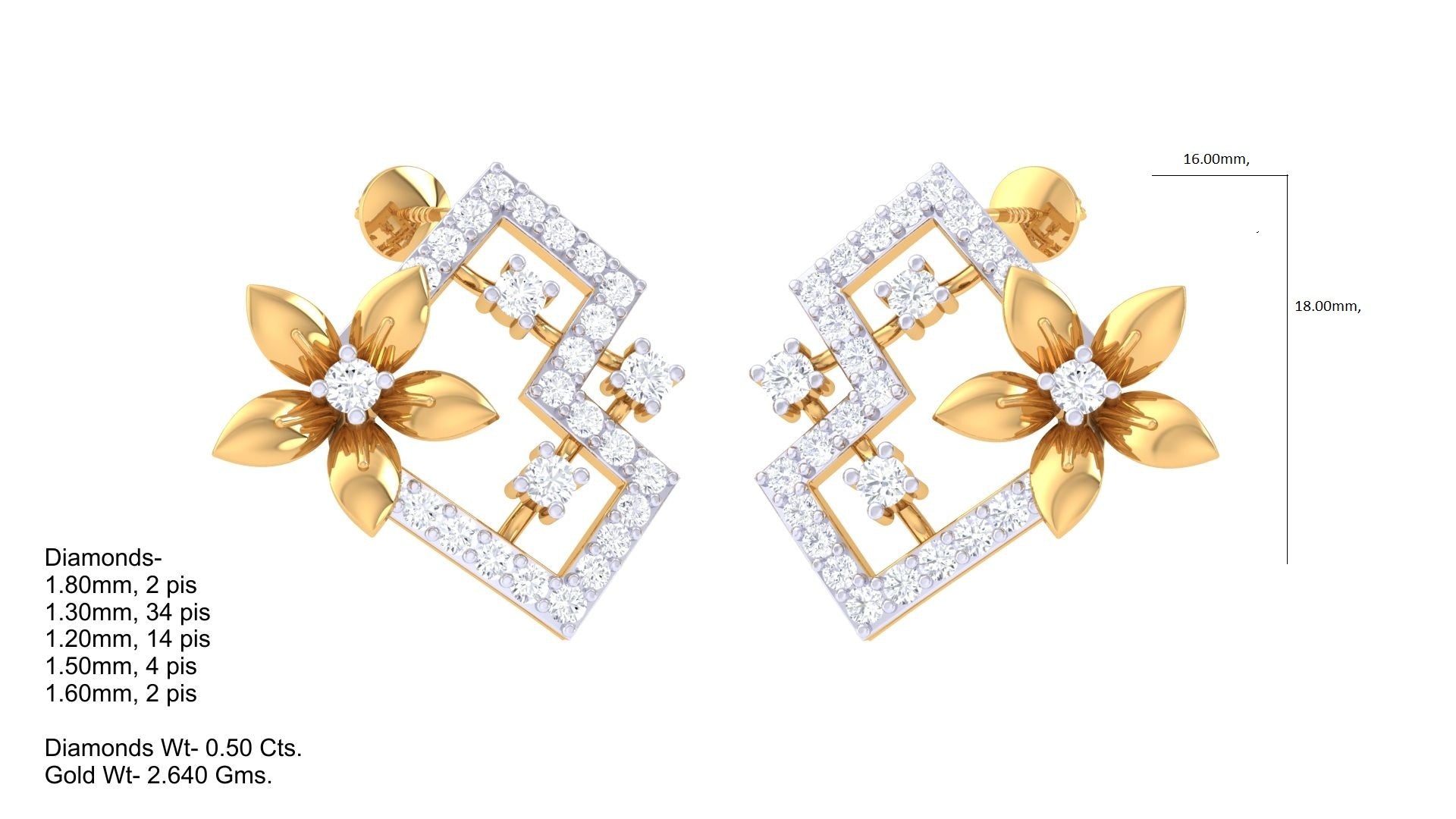 Abstract Floral Diamond Edge Earrings