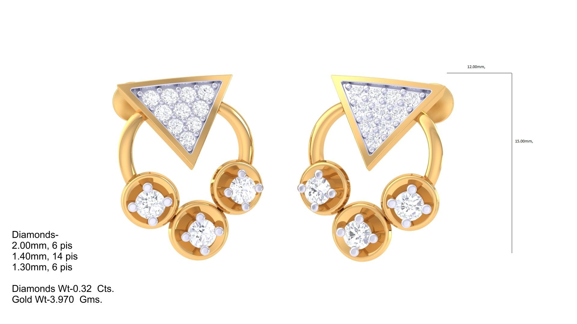 Triangle Sparkle Triple Circle Earrings