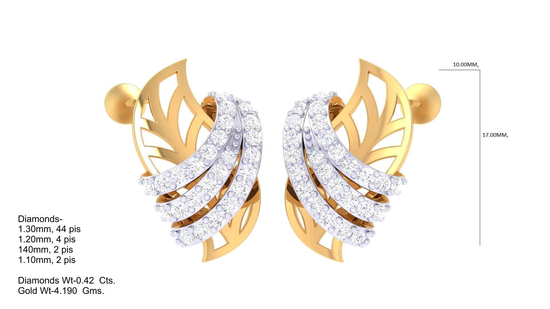 Triple Curve Leaf Shine Earrings