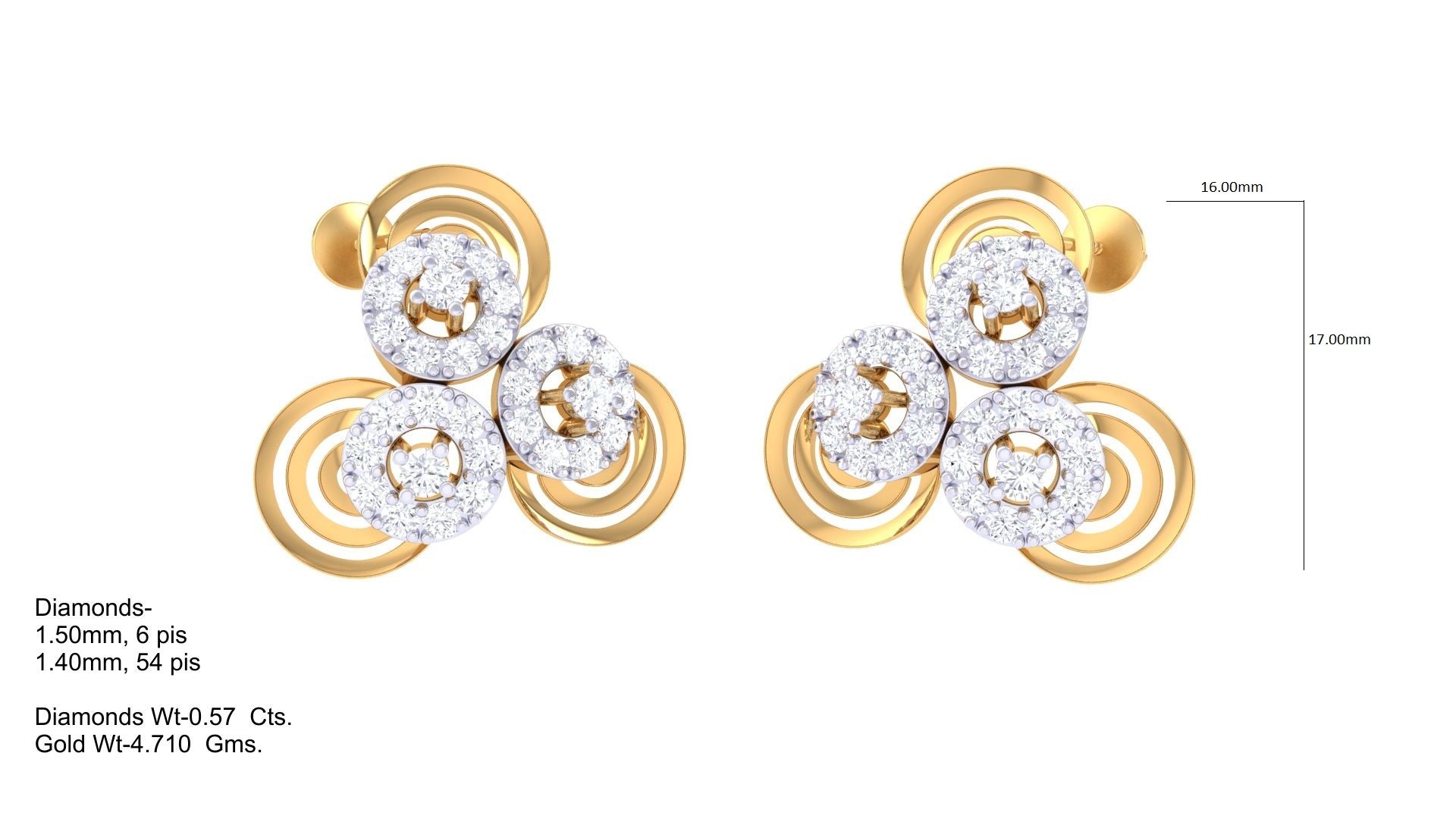 Triple Bloom Swirl Motif Earrings