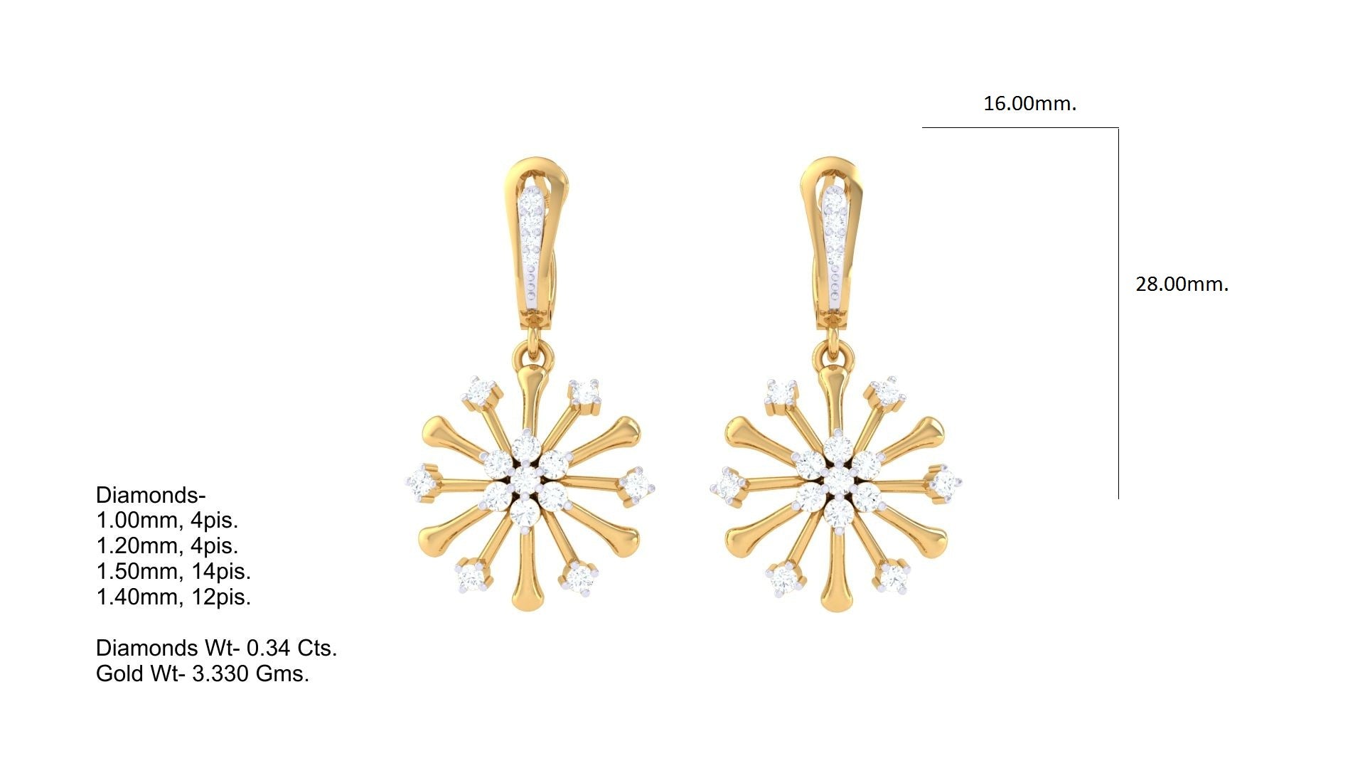 Floral Snowflake Dangle Diamond Earrings