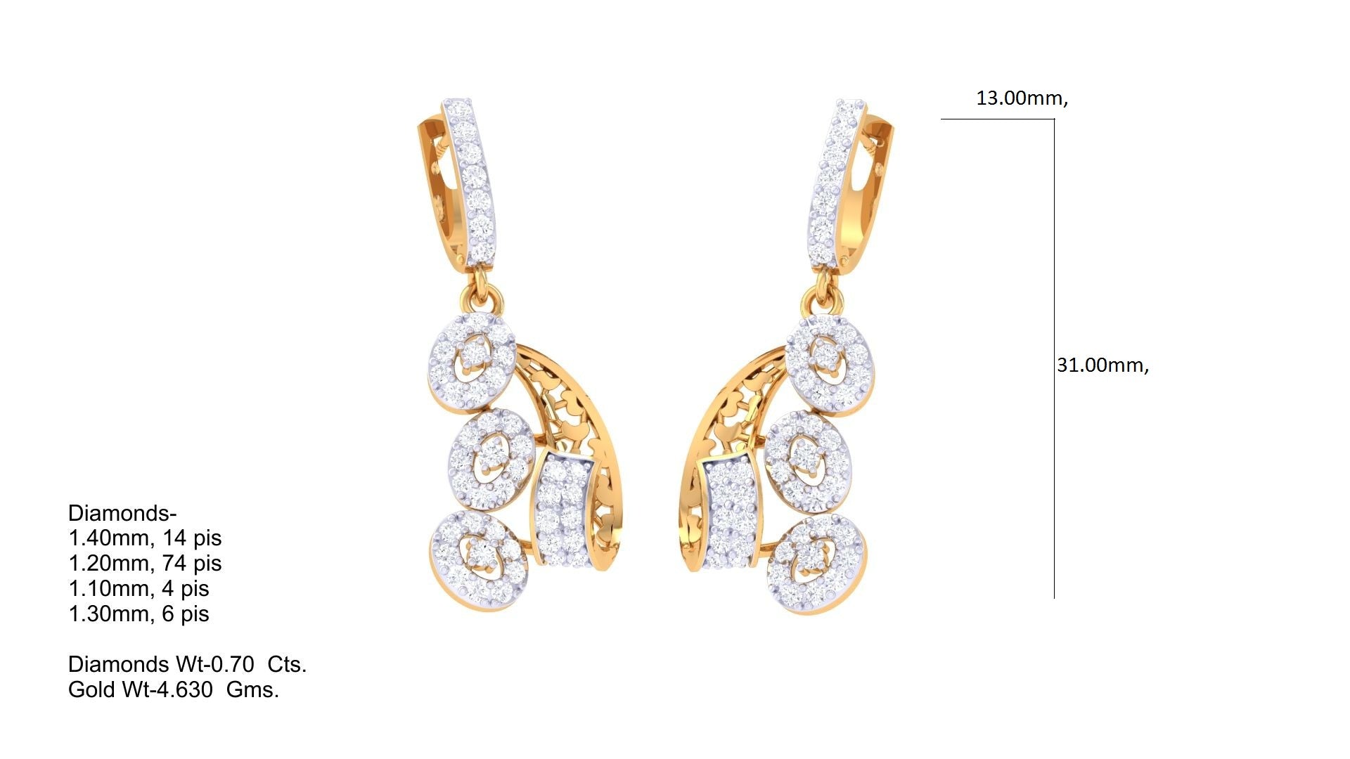 Curved Trio Diamond Drop Earrings