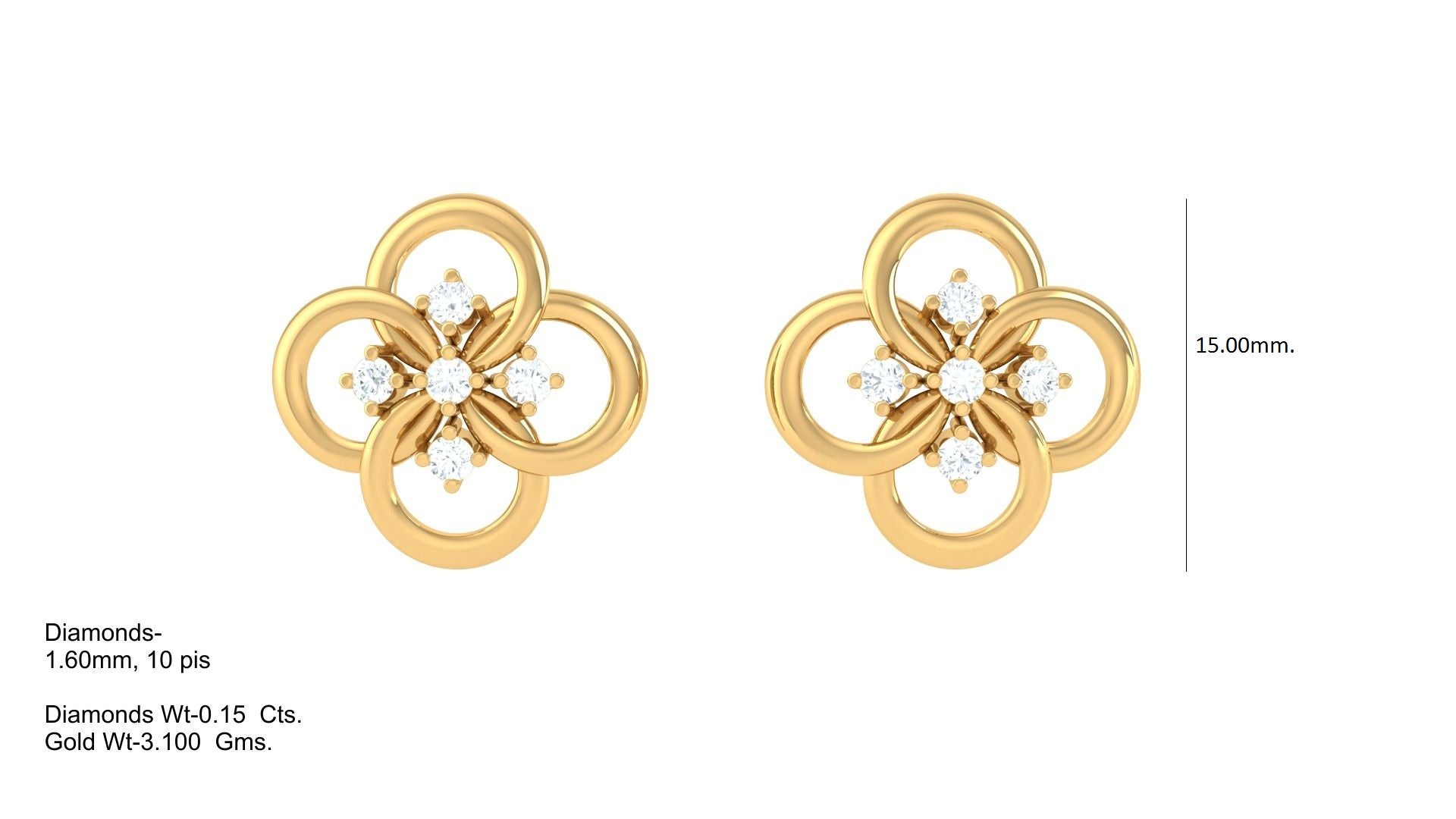 Polished Flower Design Diamond Earrings
