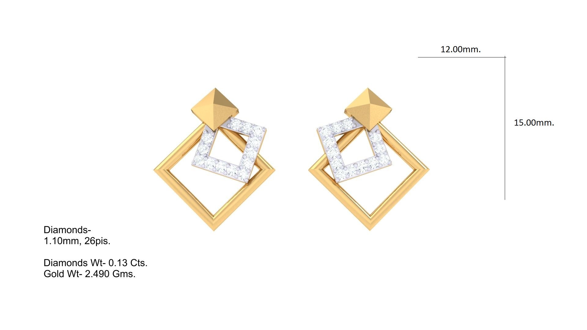 Geometric Pyramid Square Diamond Earrings