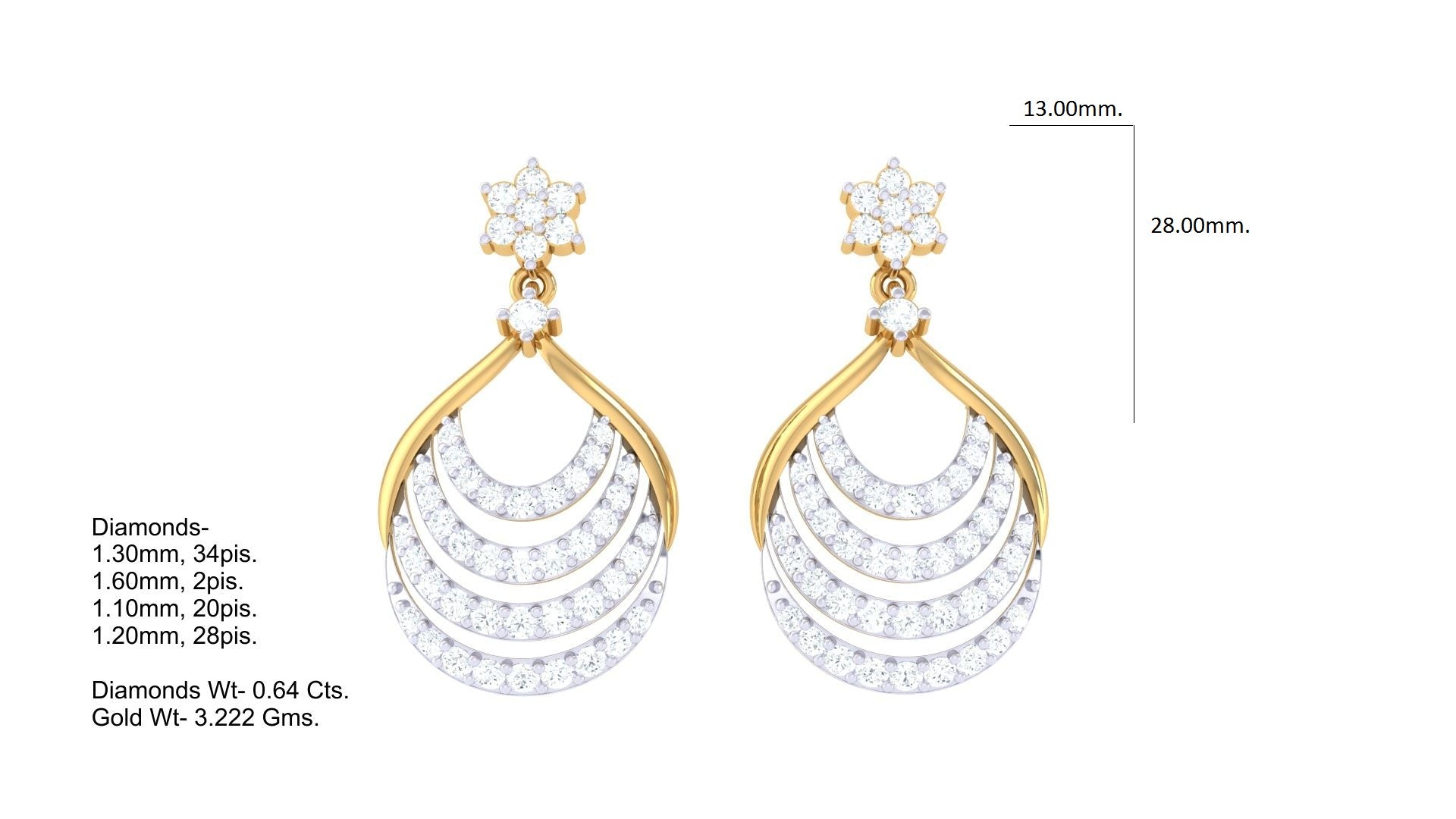 Triple Curve Crystal Embellished Earrings