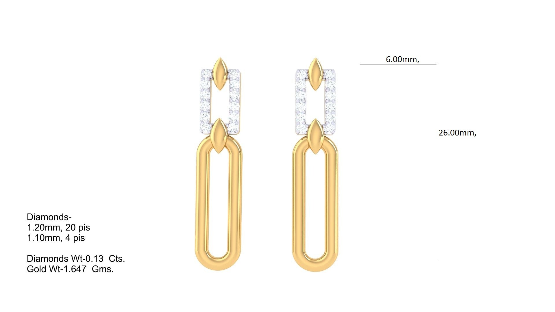 Gold Paperclip Crystal Earrings