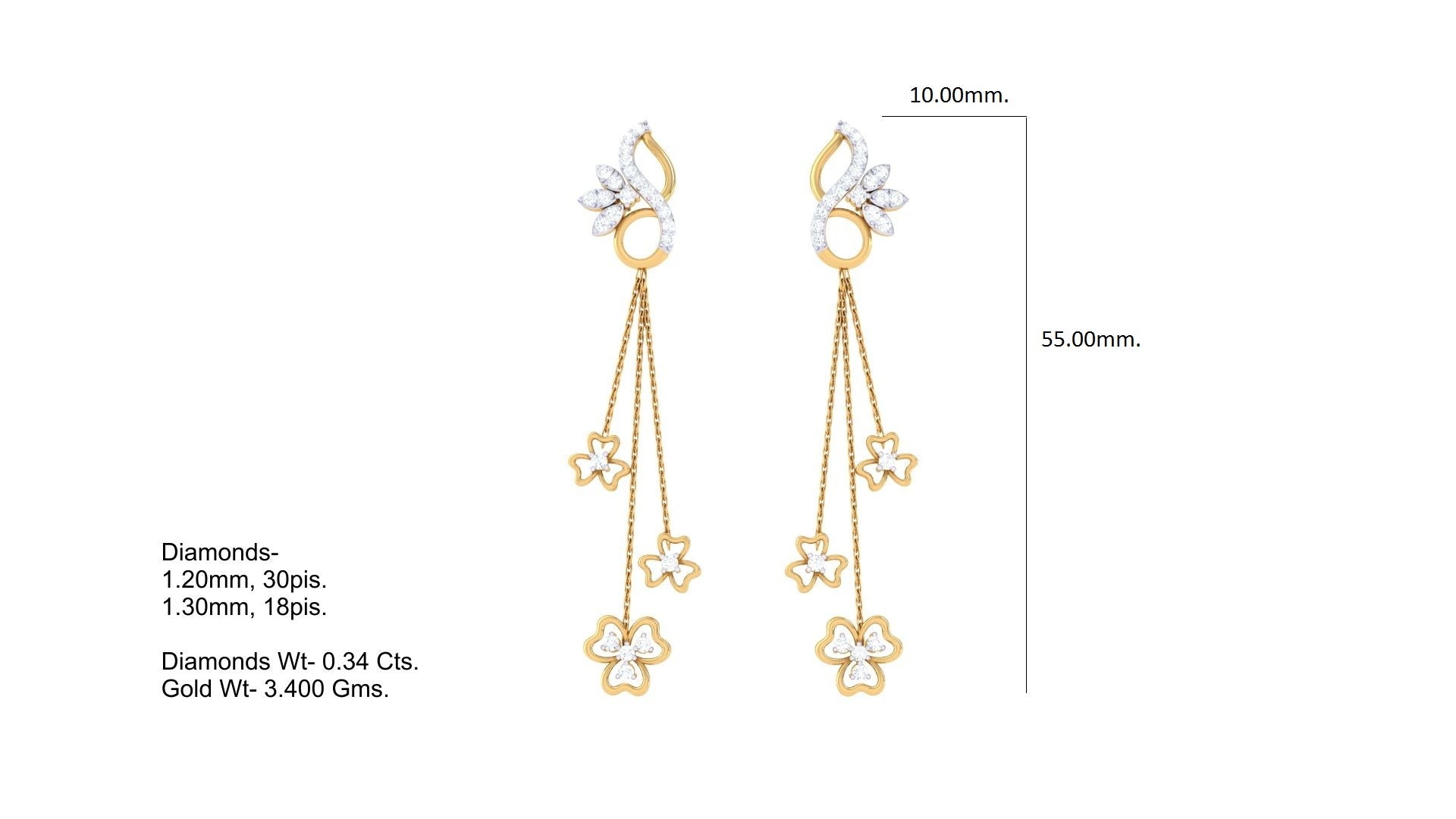 Gold Floral Chain Diamond Earrings