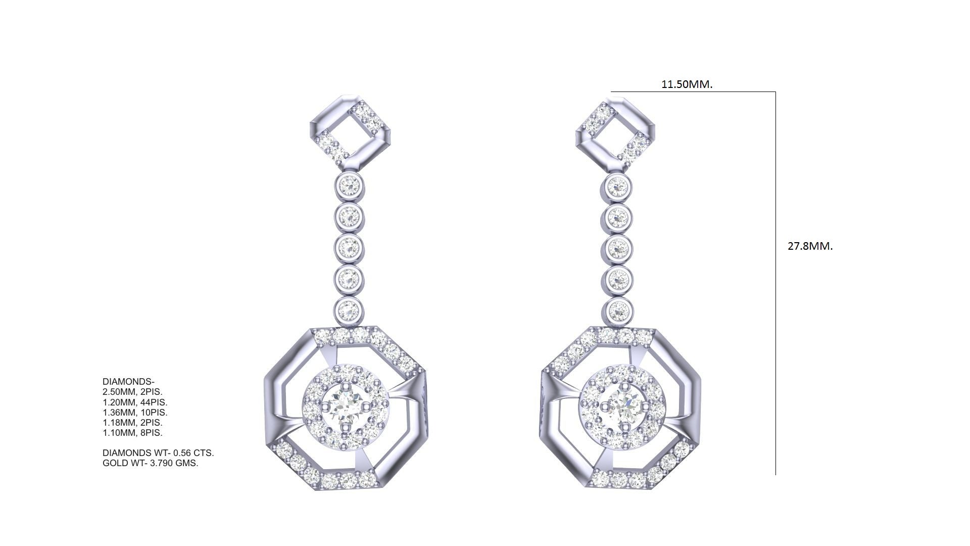 Geometric Diamond Octagon Earrings