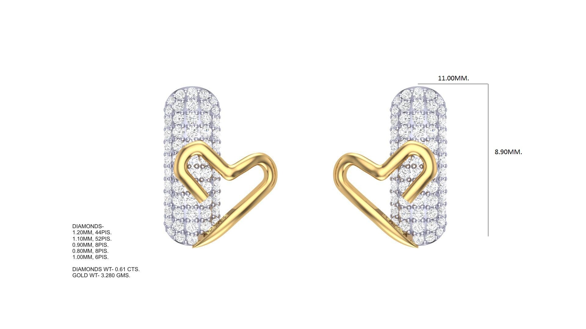 Modern Heart-Embellished Rectangular Earrings