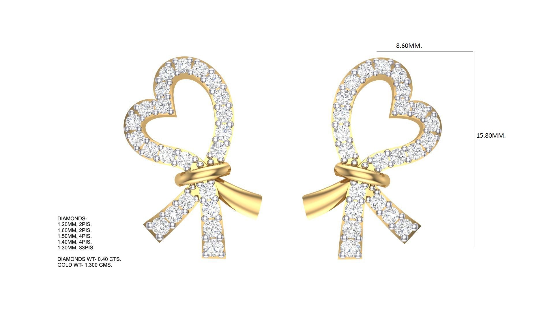 Sparkling Heart Ribbon Earrings