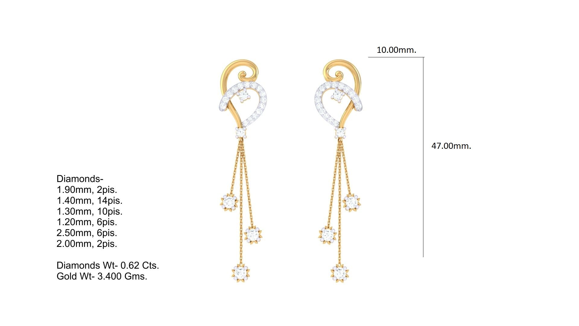 Heart Chain Flower Diamond Earrings