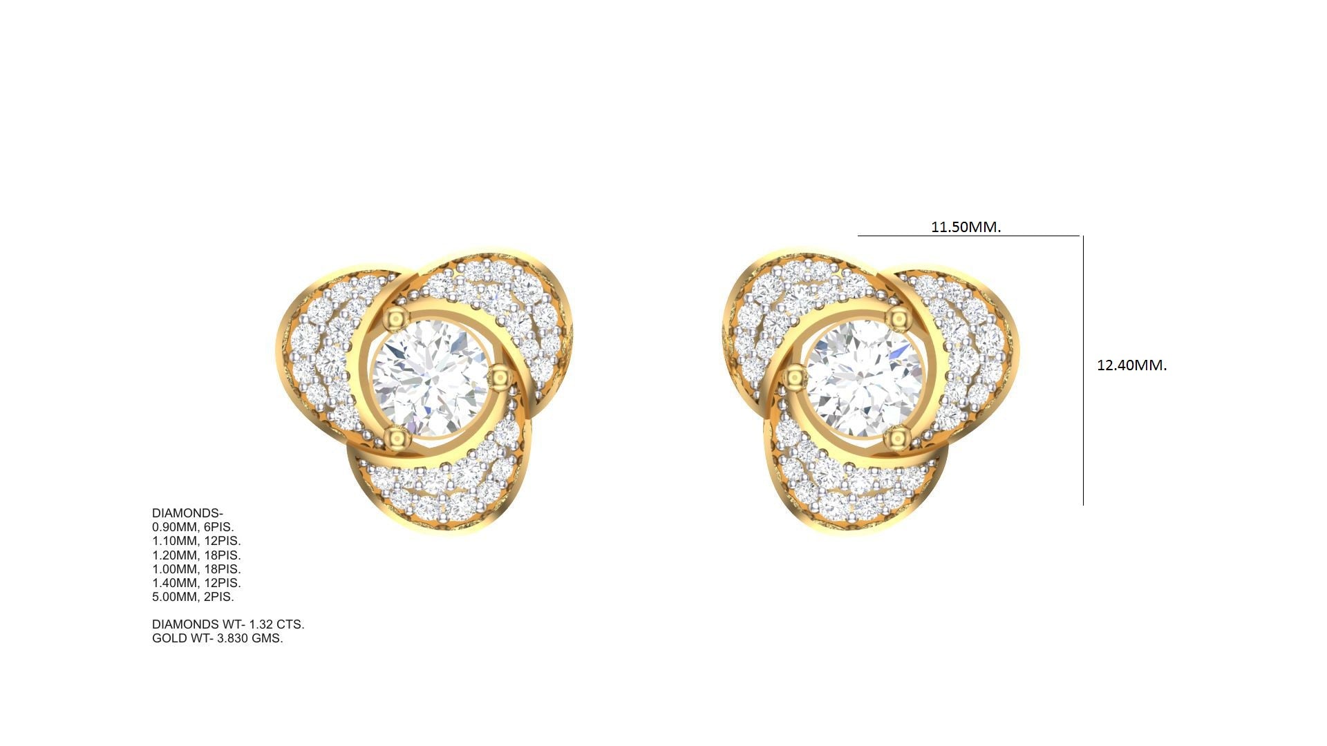 Three Petal Flower Diamond Earrings