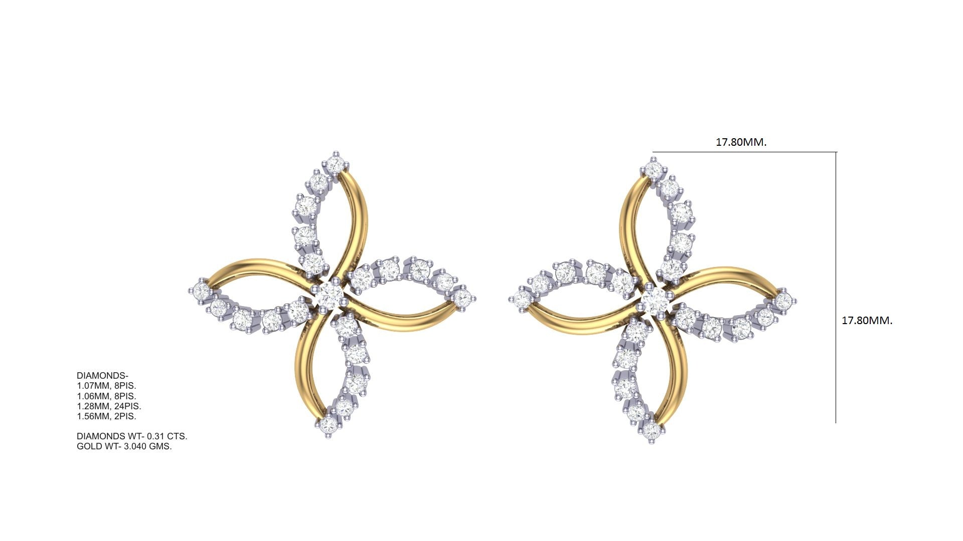 Four Petal Diamond Accent Earrings