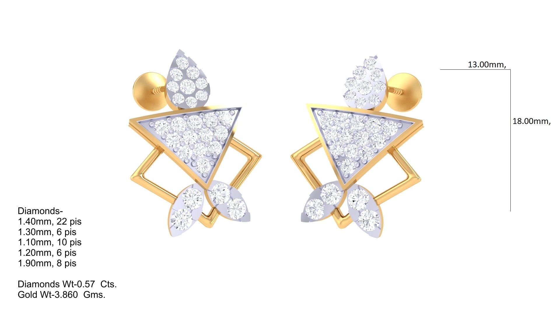 Triangular Sparkle Petal Drop Earrings