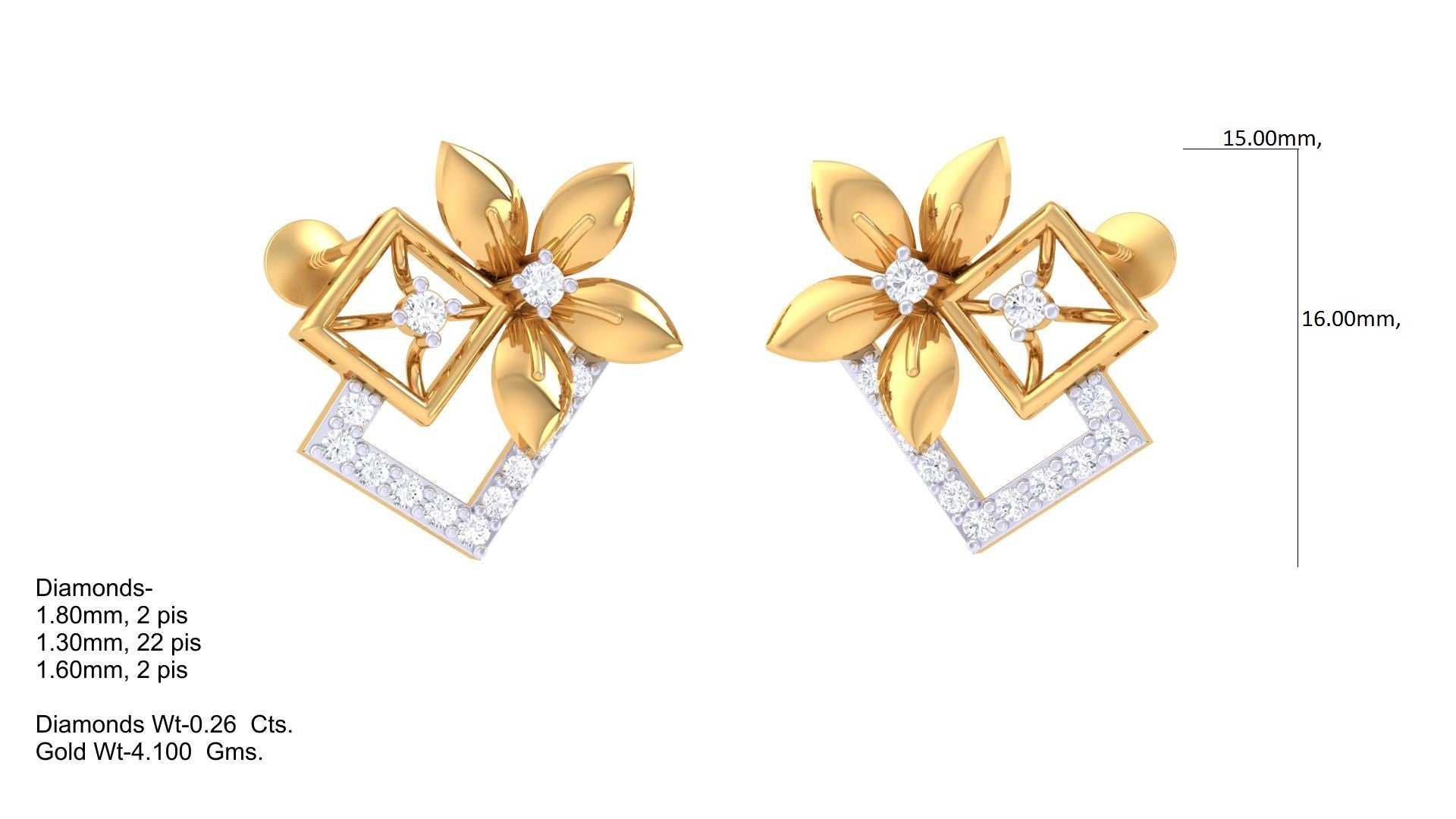 Square Bottom Blossom Shine Earrings