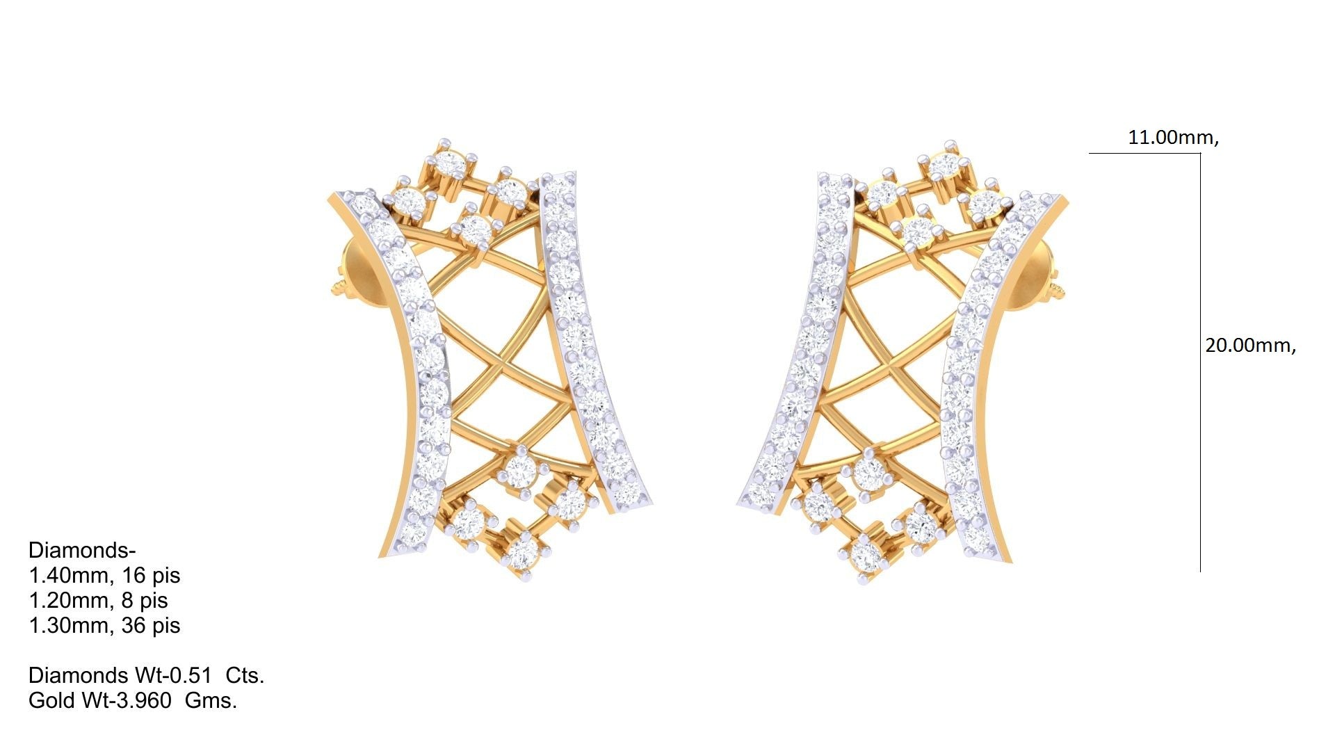 Curved Lattice Contrast Shine Earrings
