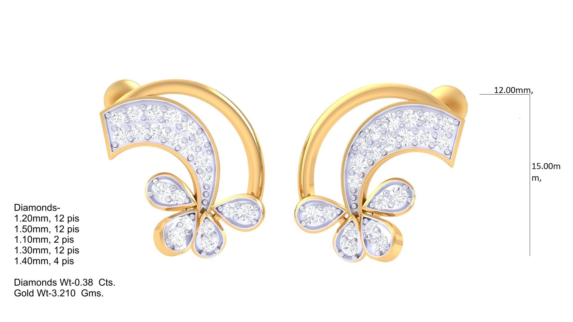 Curved Wave Floral Accent Earrings