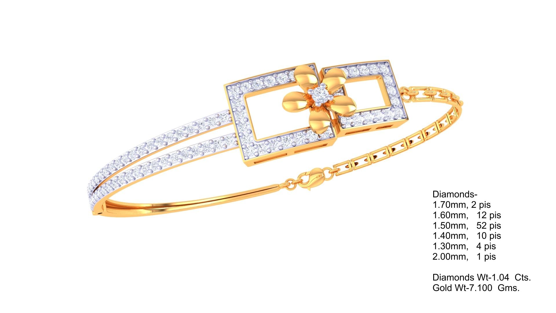 Rectangular Floral Diamond Bangles