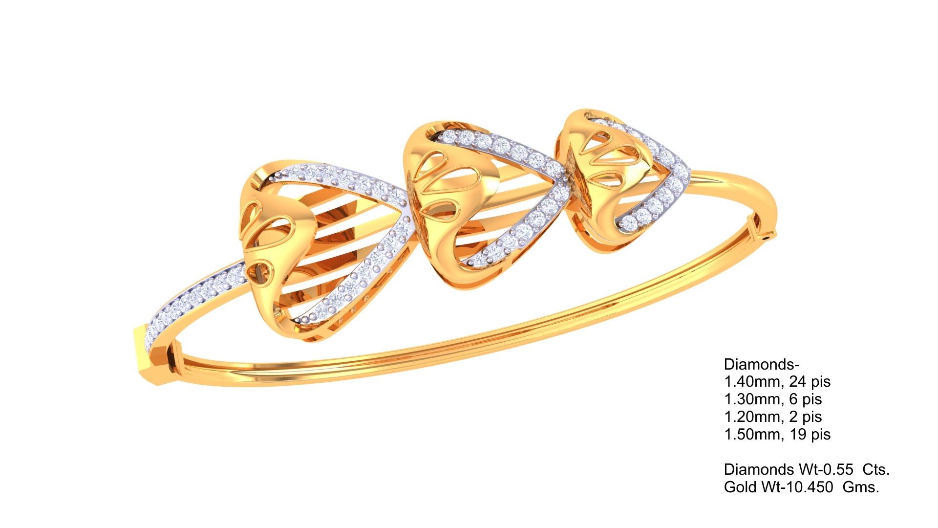 Radiant Trio Heart Diamond Bangles