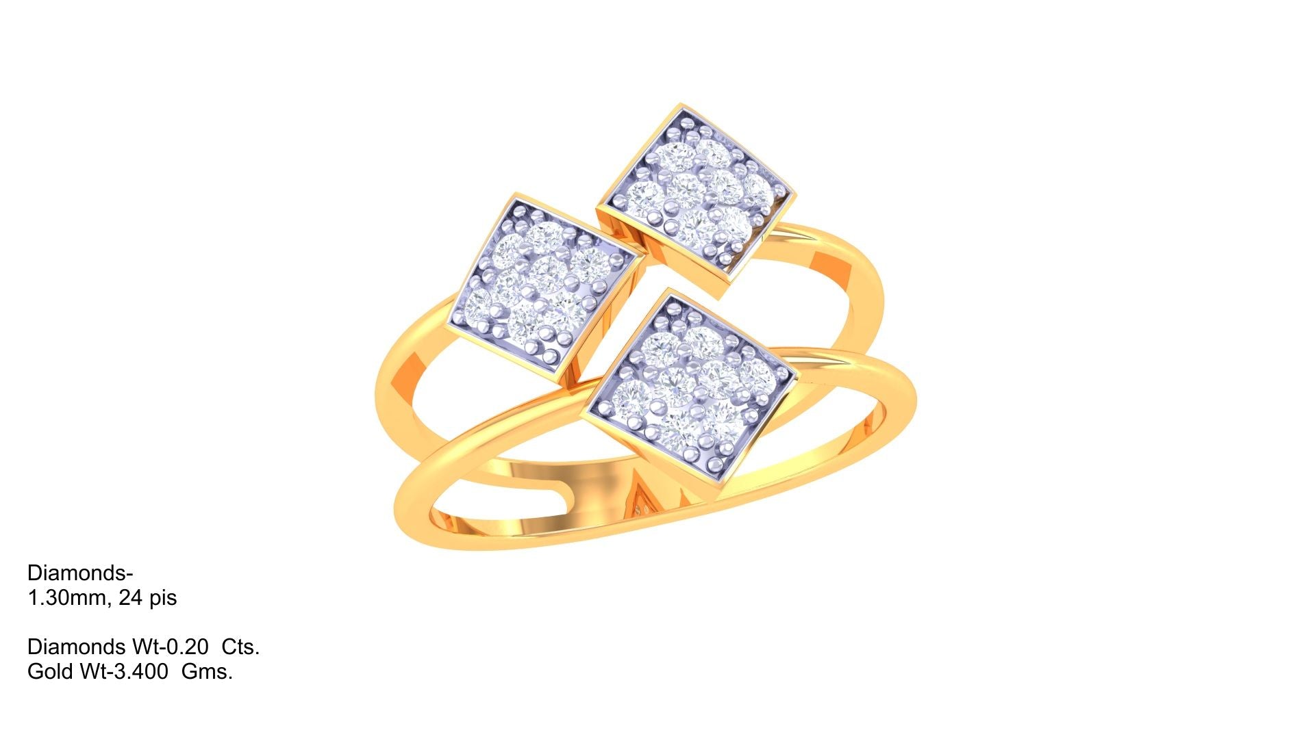 Triple Square Diagonal Sparkle Ring