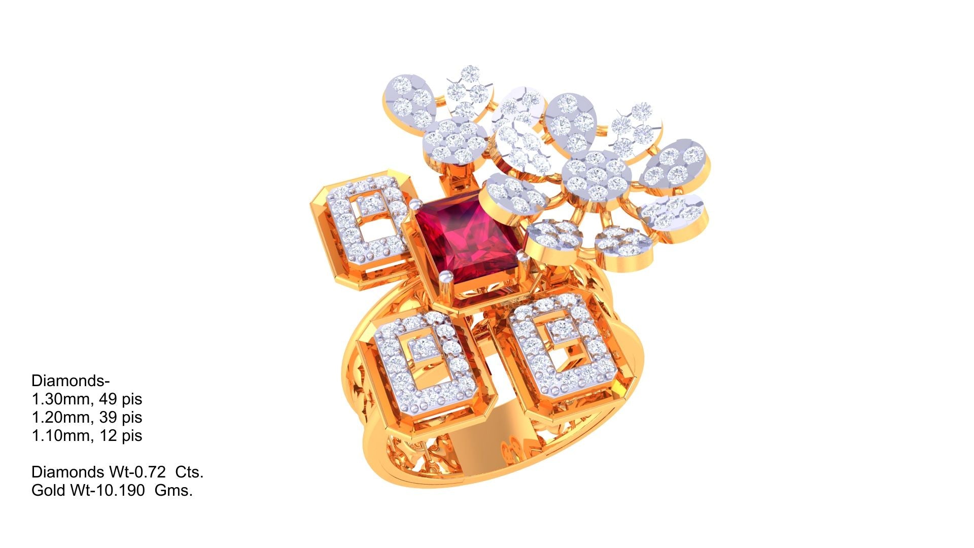 Ruby Blossom Geometric Halo Ring