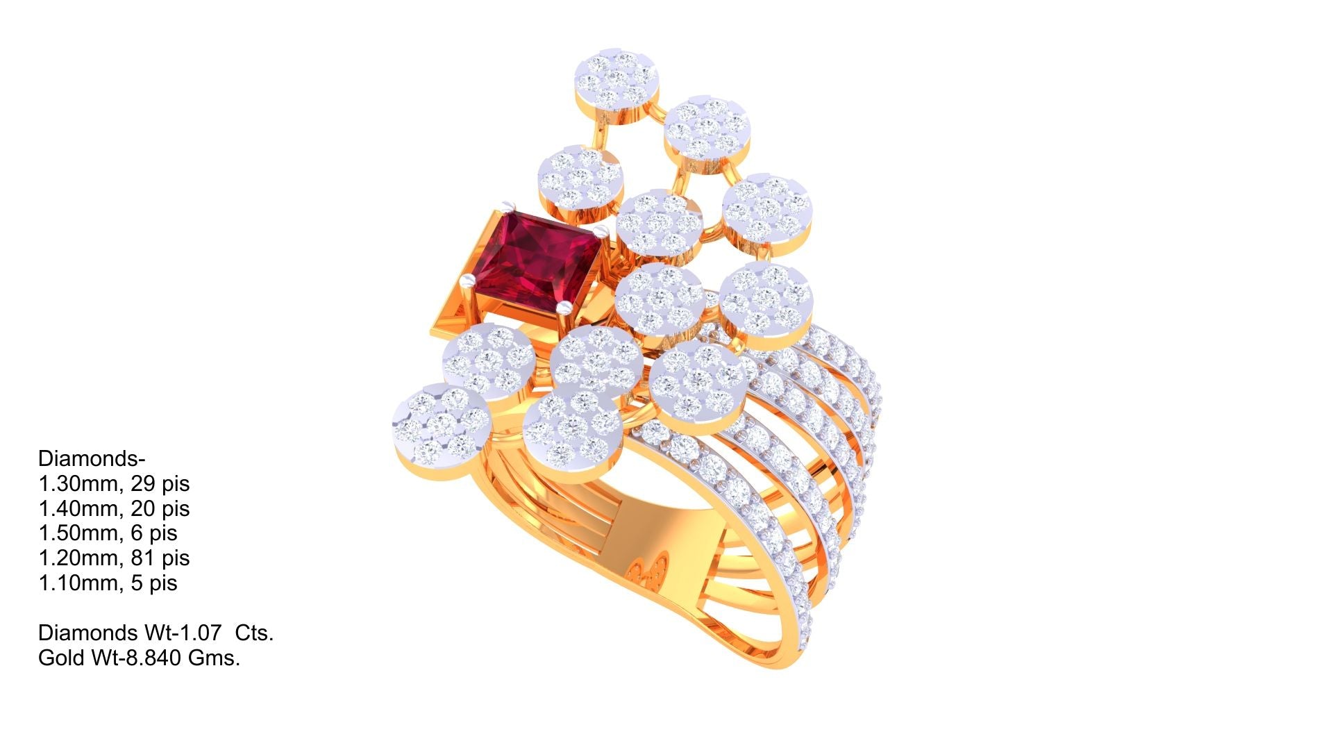 Ruby Square Floral Cluster Ring