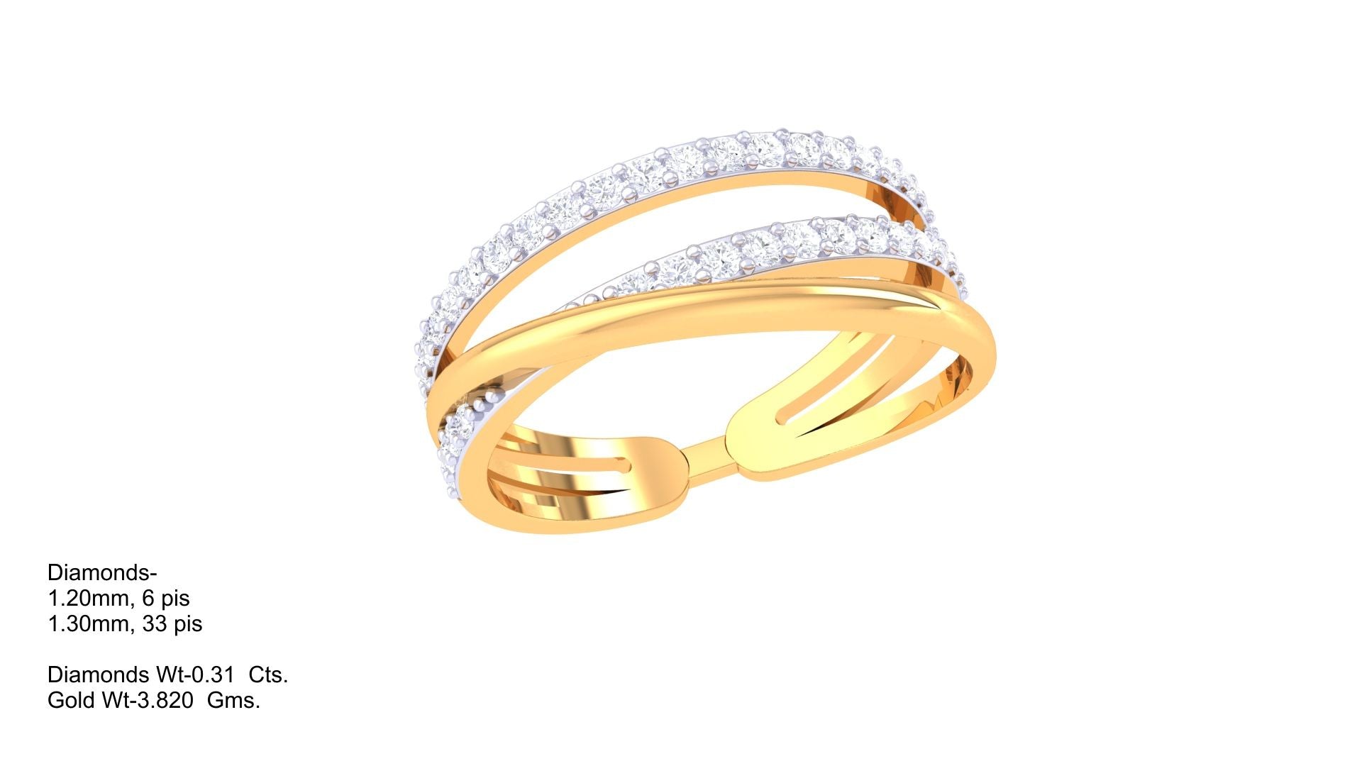 Golden Parallel Pavé Statement Ring