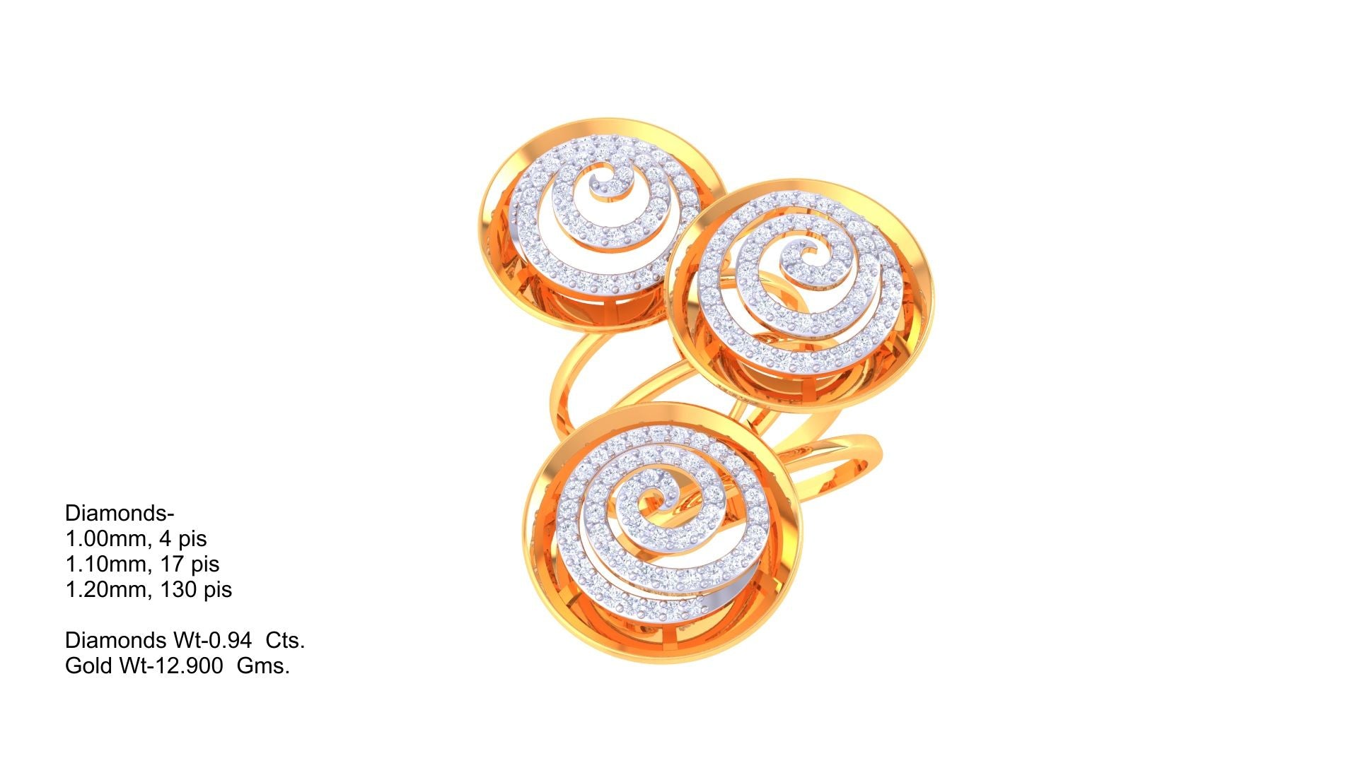 Golden Swirl Triple Accent Ring