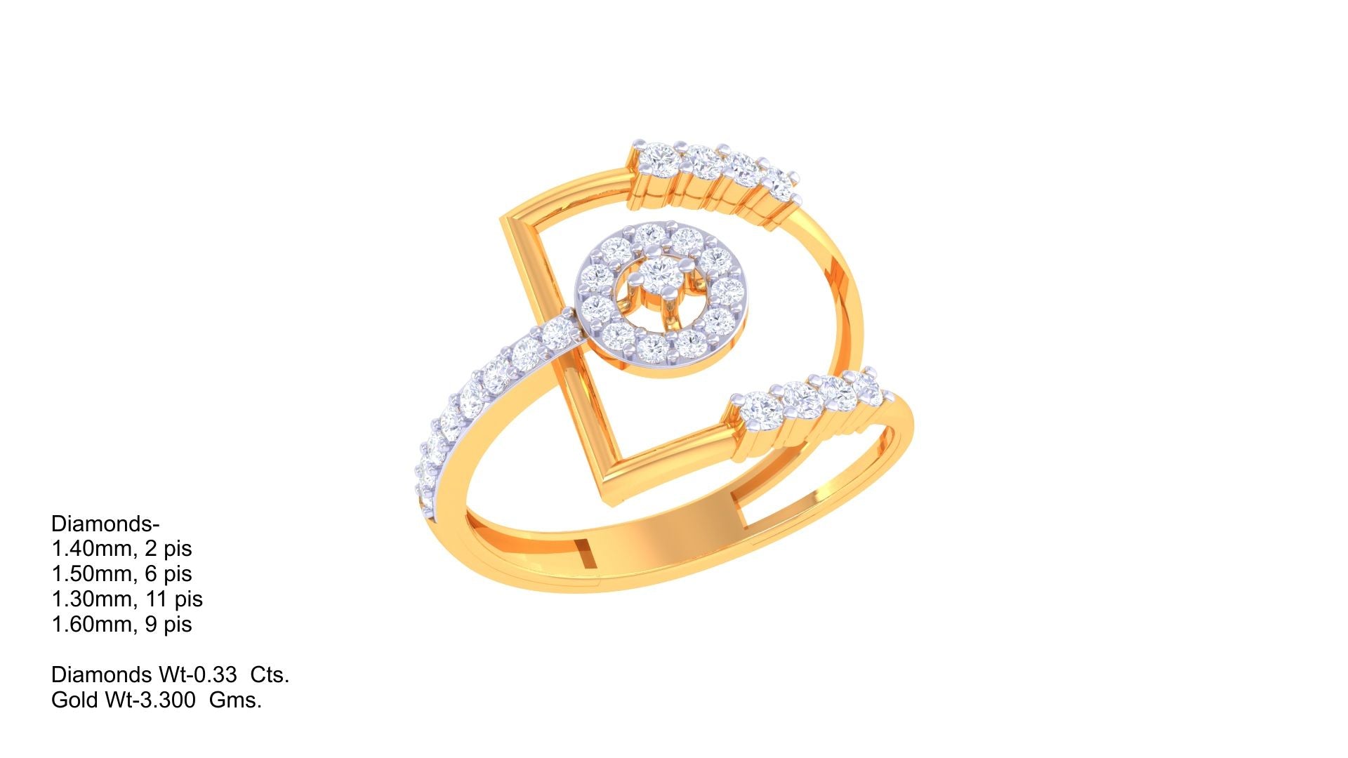 Golden D-Frame Cluster Designer Ring