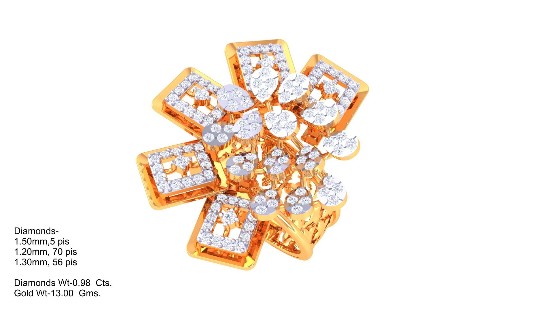 Geometric Snowflake Diamond Cluster Ring