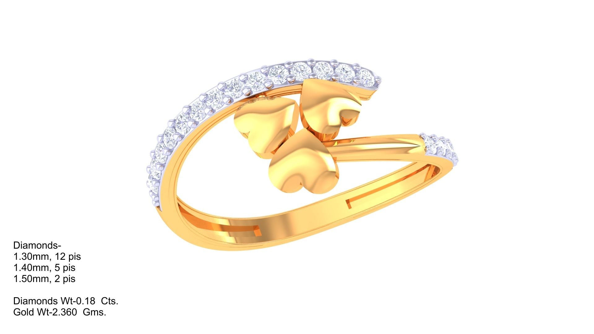 Triple Heart Embrace Diamond Ring