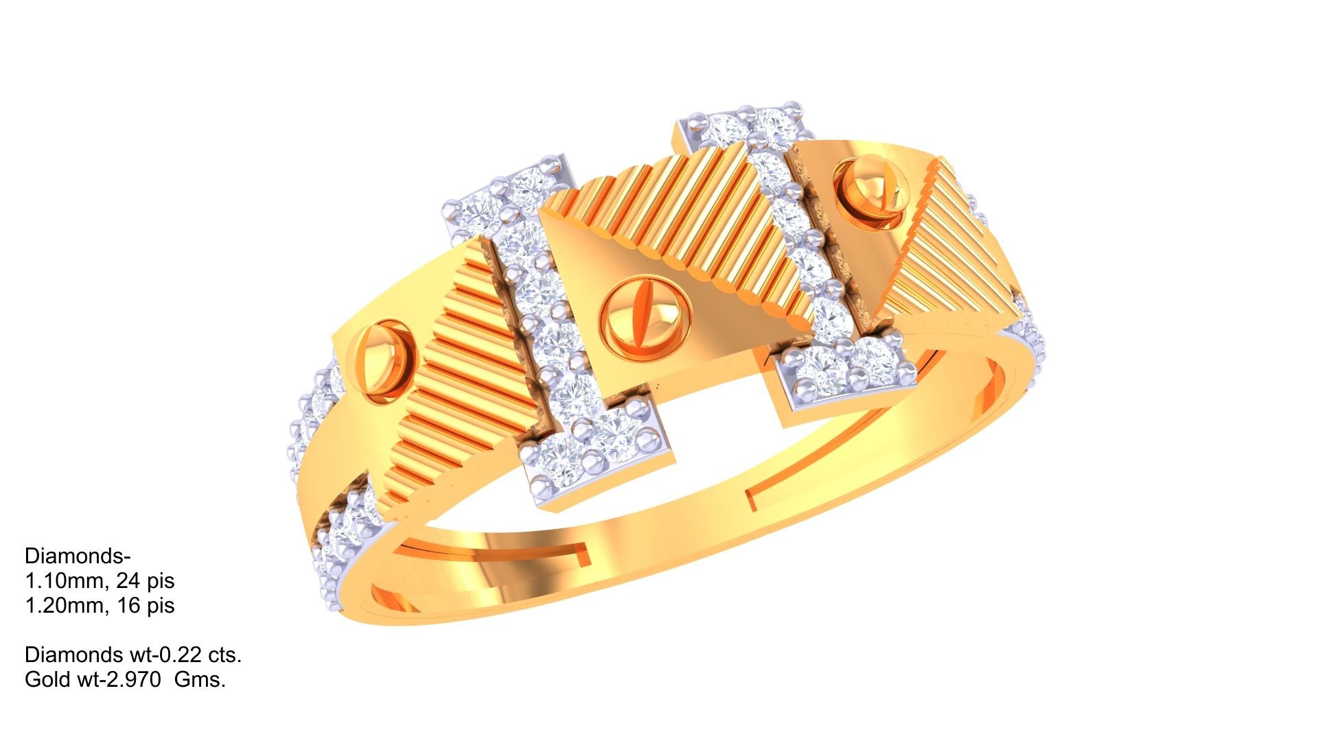 Geometric Pattern Diamond Accent Wide Band Ring