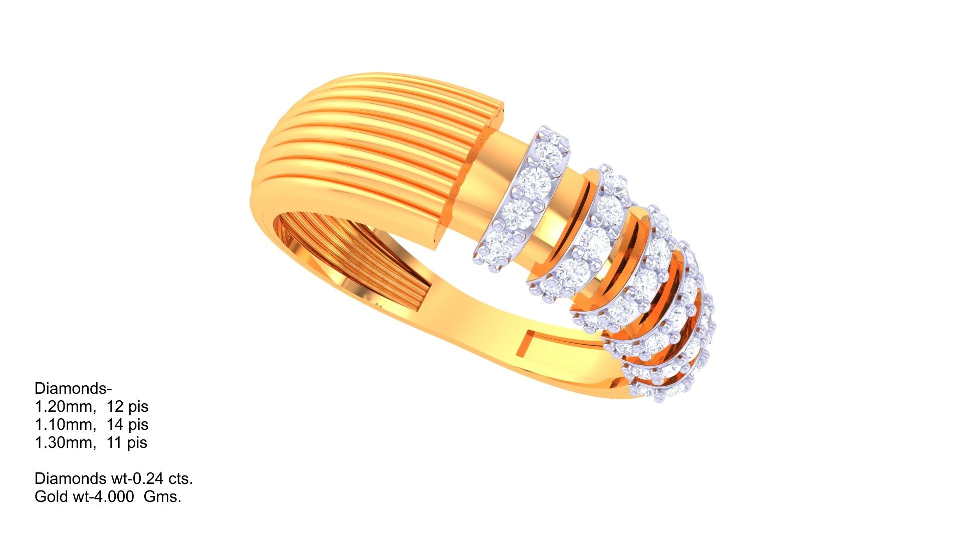Layered Ribbed Diamond Accent Band Ring