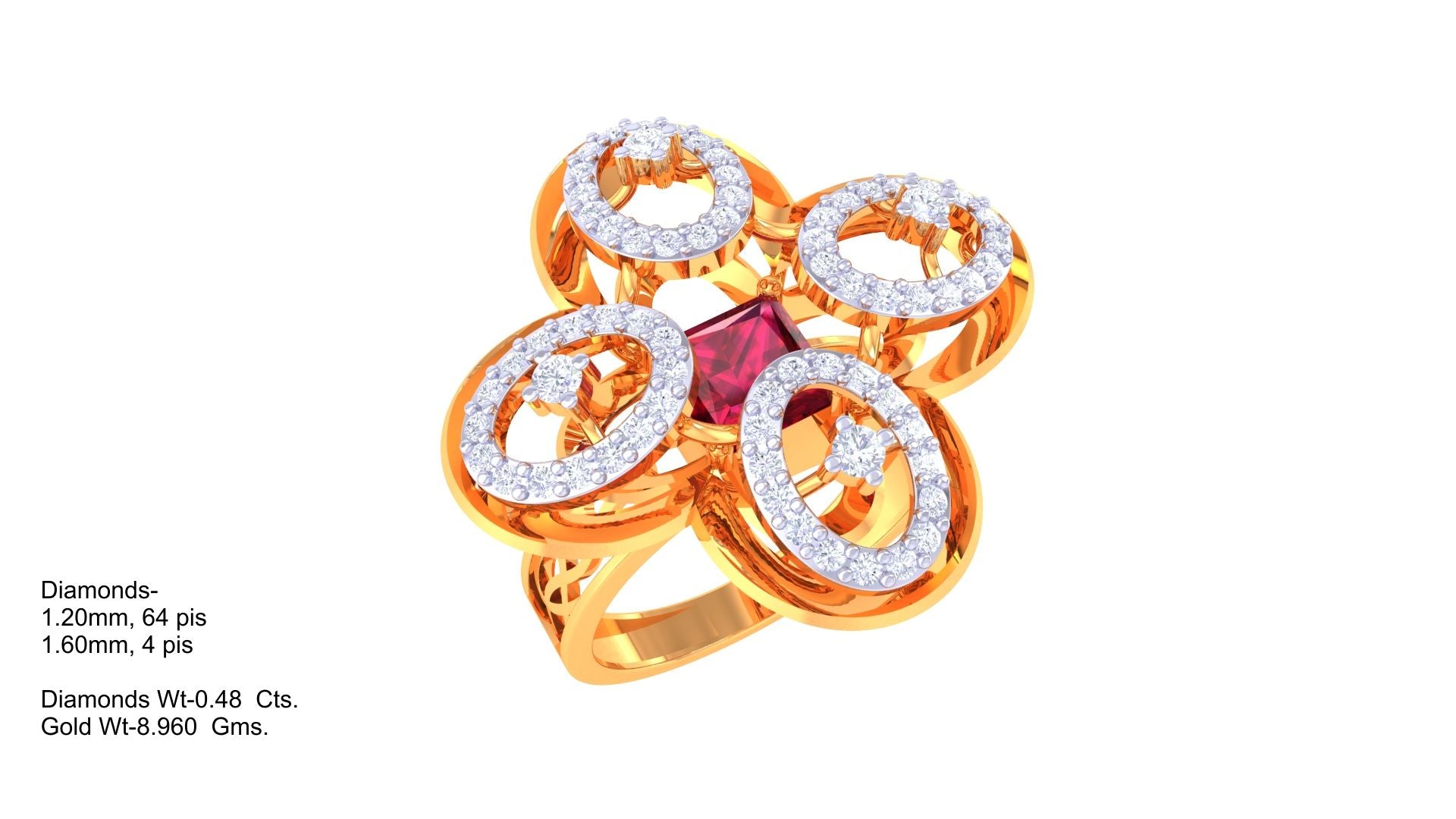 Golden Orbit Red Gem Cluster Ring