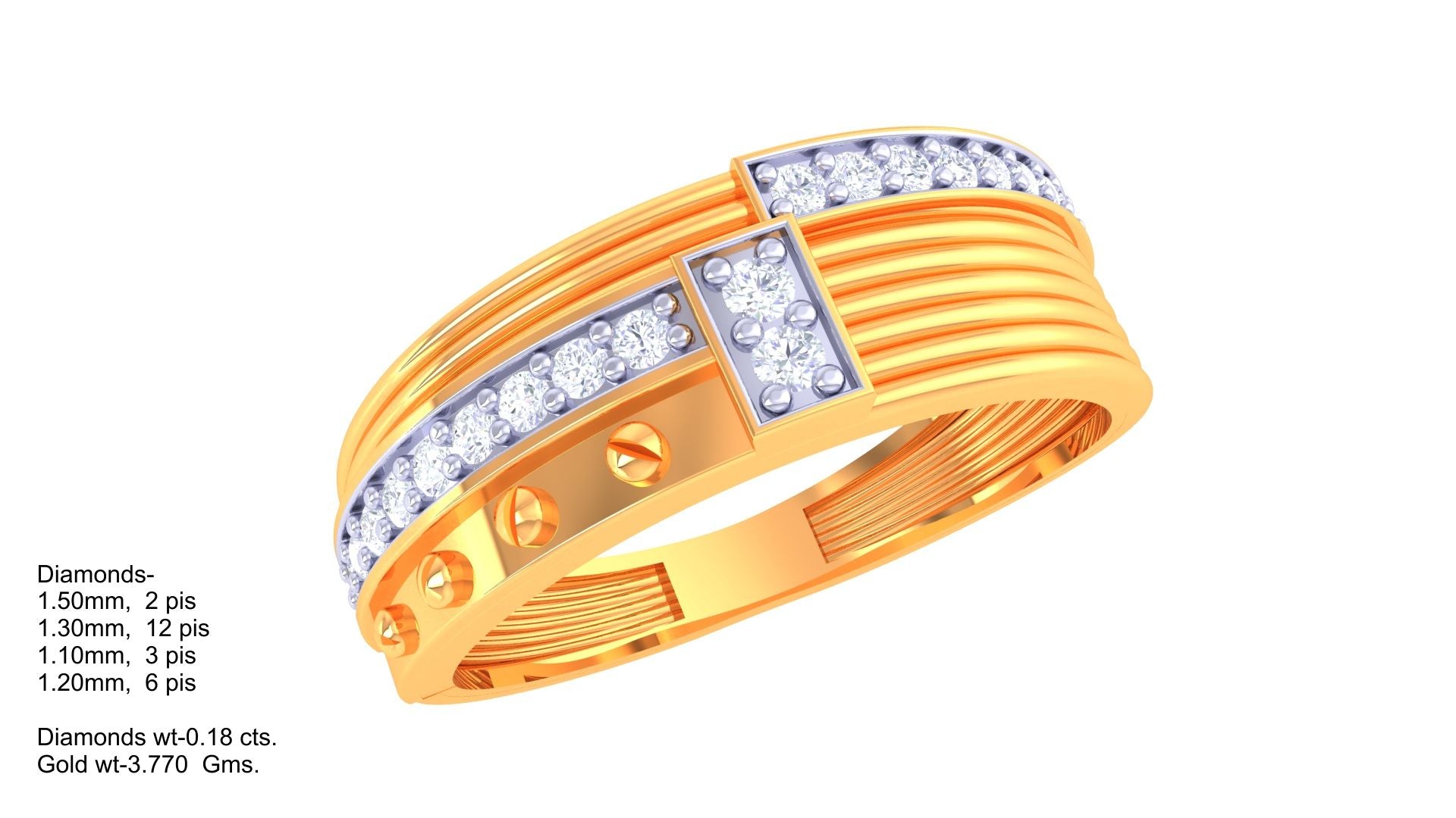 Grooved Diamond Accent Statement Ring