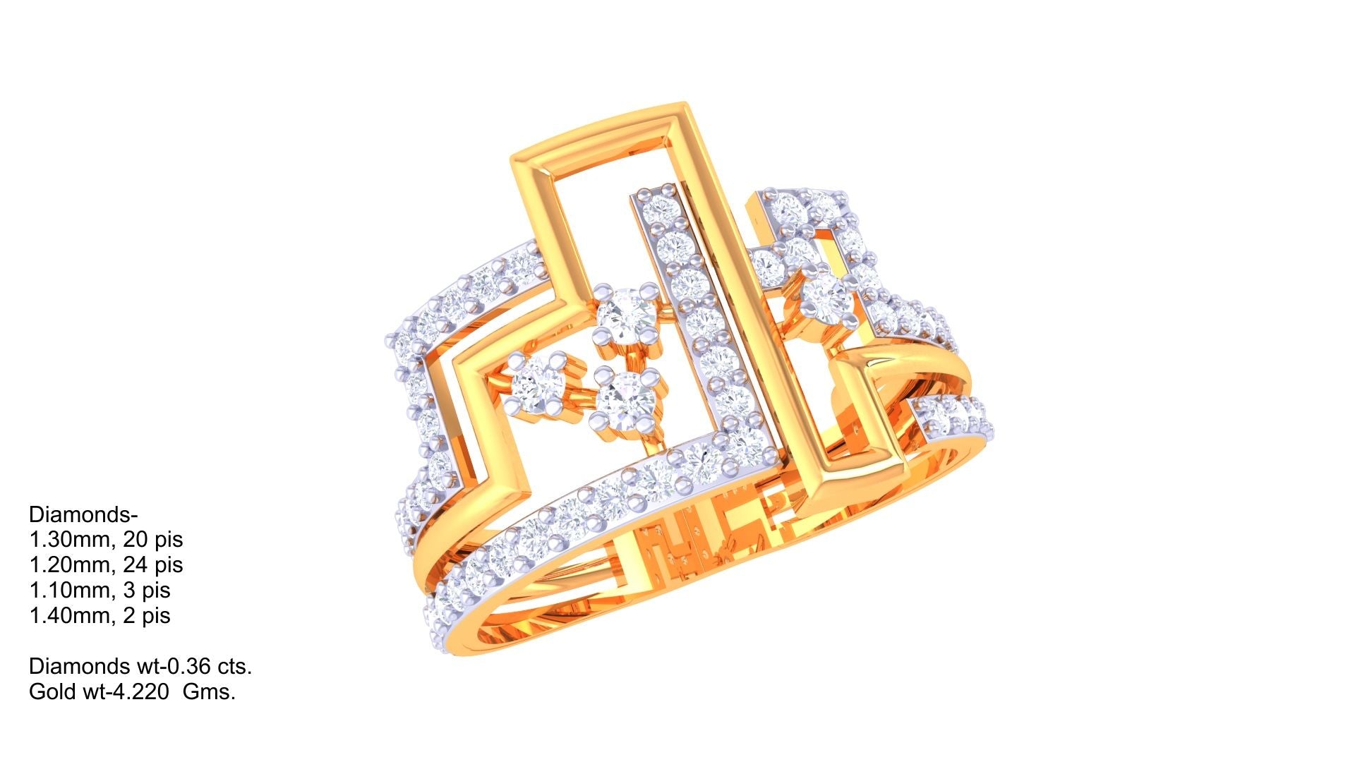 Geometric Cluster Diamond Open Band Ring in Yellow Gold