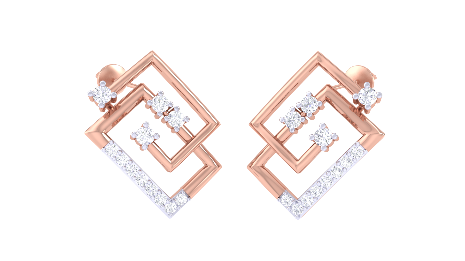Layered Square Crystal Accent Earrings