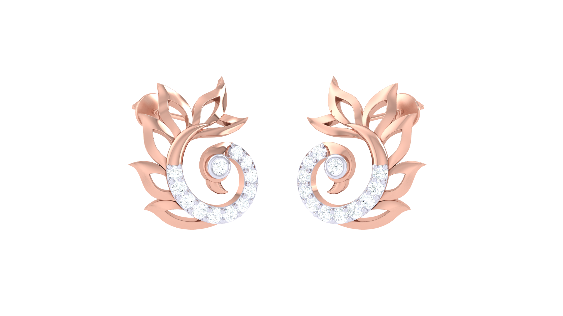 Gold Floral Swirl Diamond Earrings