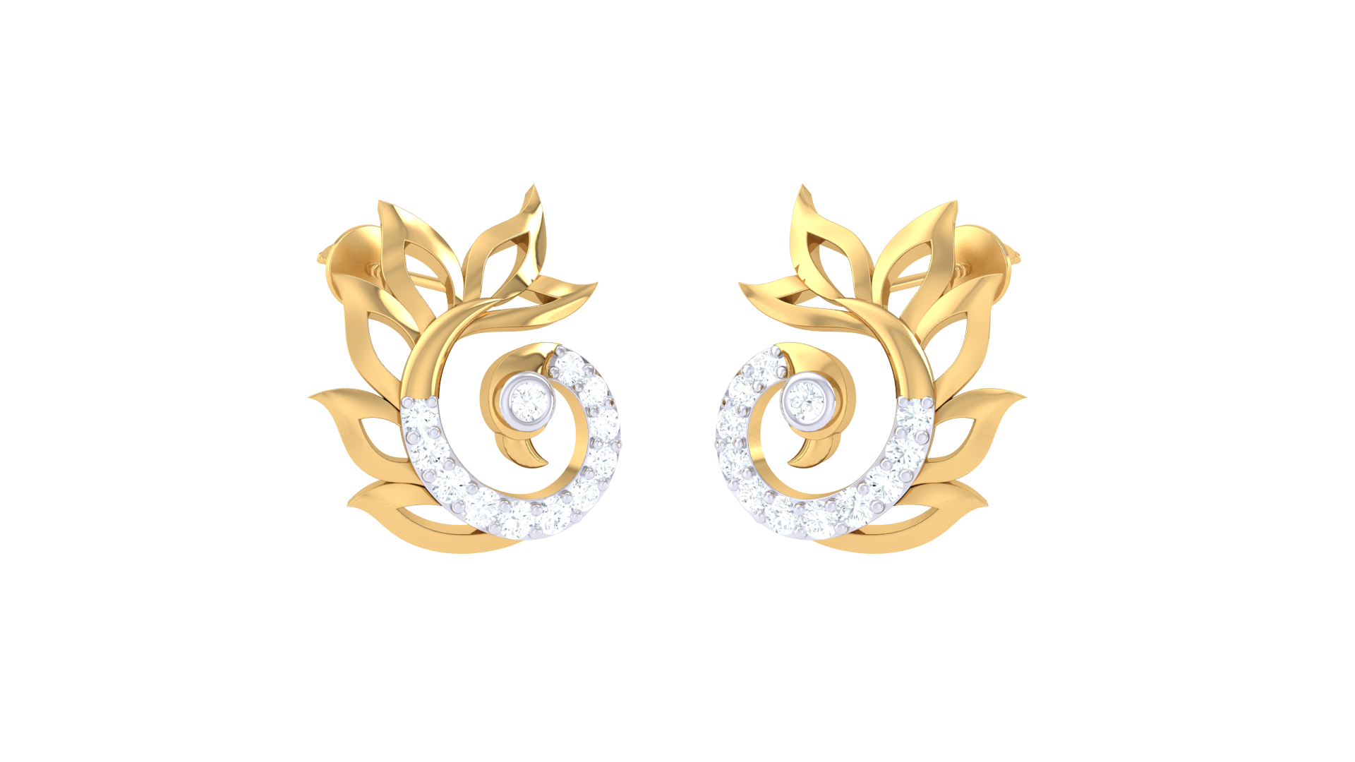 Gold Floral Swirl Diamond Earrings