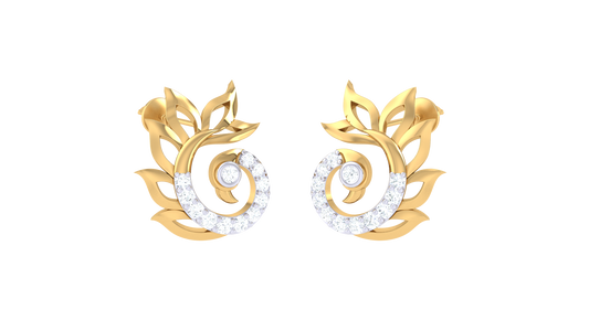 Gold Floral Swirl Diamond Earrings
