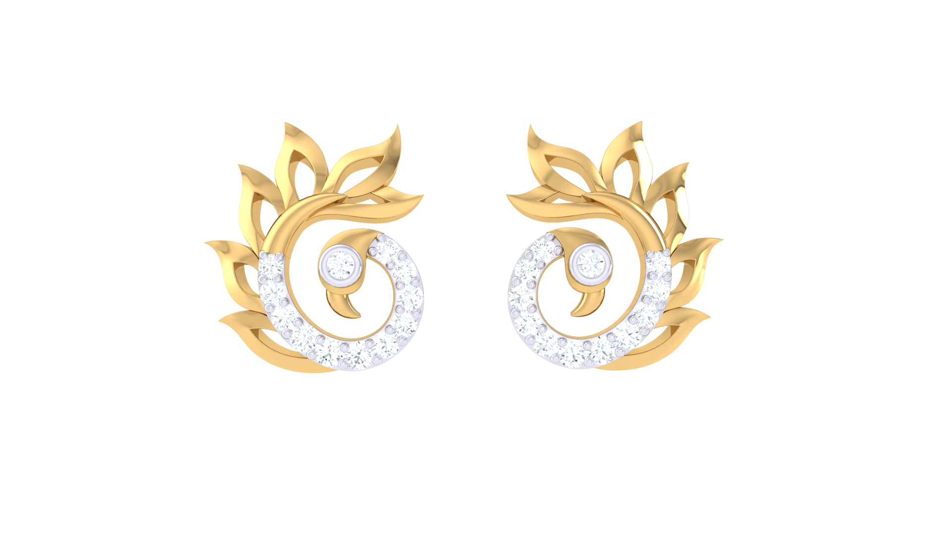 Gold Floral Swirl Diamond Earrings